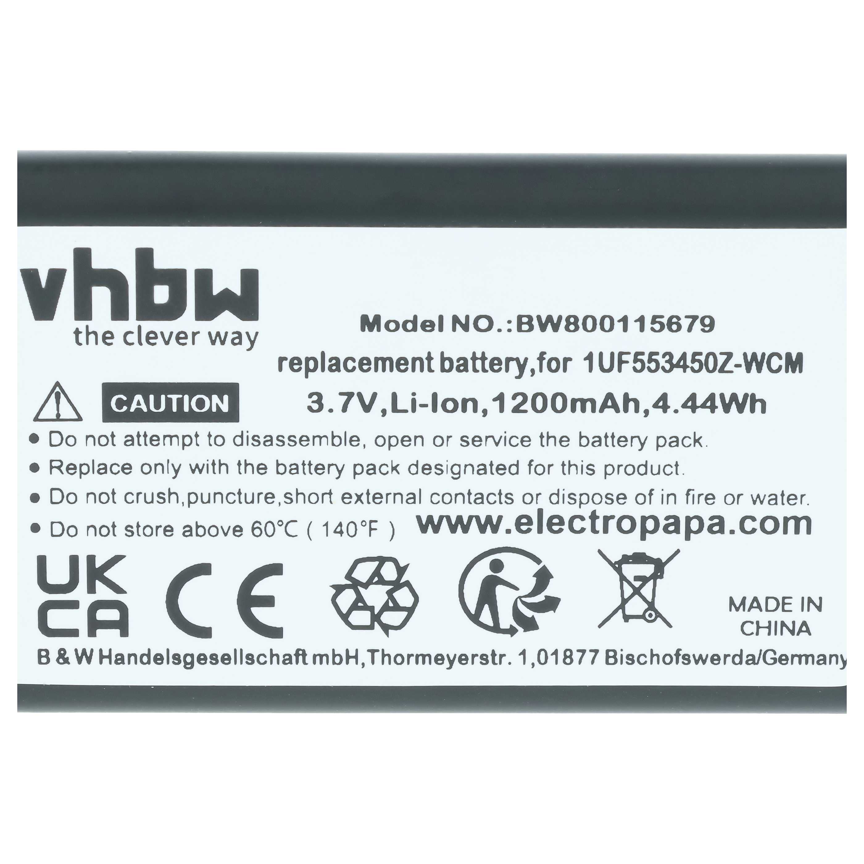 Batería reemplaza 1UF553450Z-WCM, B056P036-1004, ACK-40403 para tablet, Pad (1200 mAh, 3,7 V, Li-Ion)