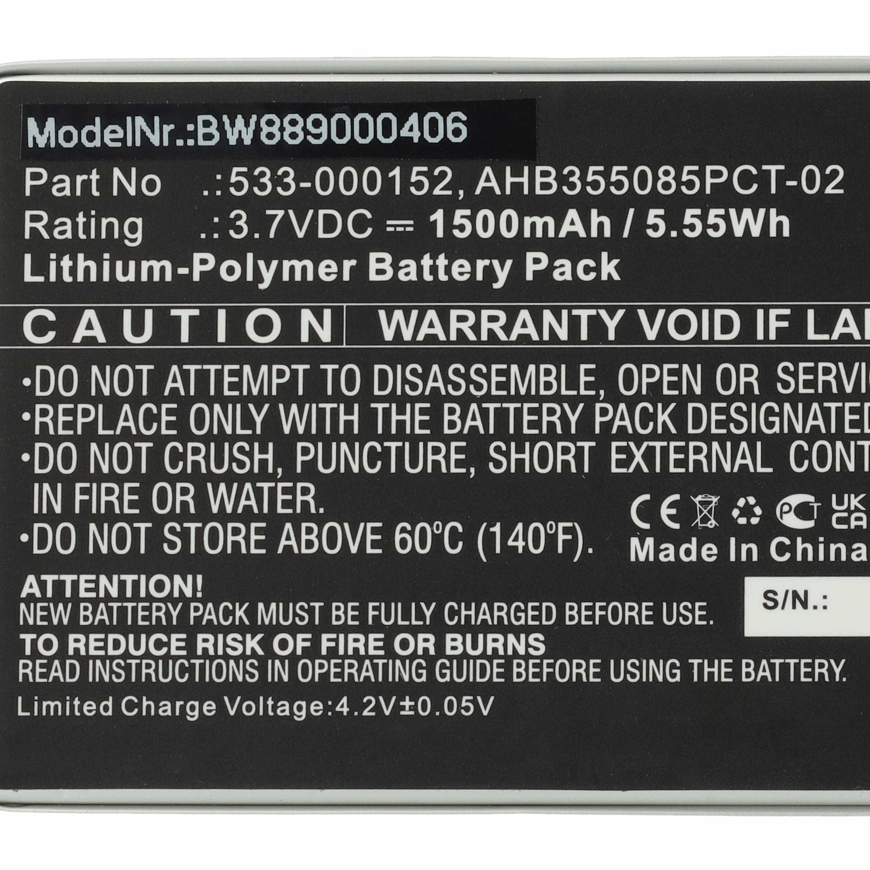 Batería reemplaza Logitech 533-000152, 533-000204 para teclado Logitech - 1500 mAh 3,7 V Li-poli