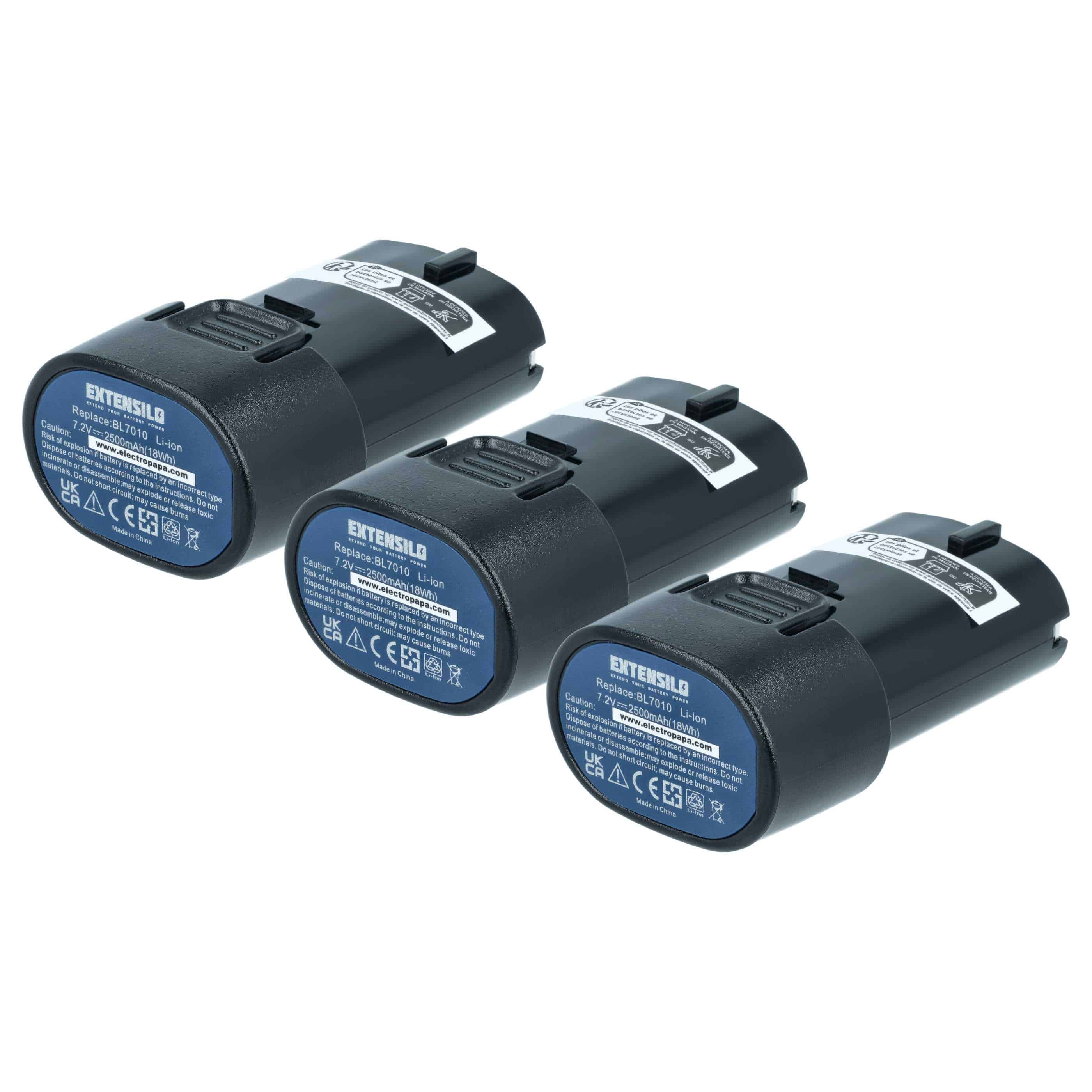3x Battery replaces Makita BL7010, 194356-2, 194355-4 Electric Power Tool - 2500 mAh, 7.2 V, Li-Ion