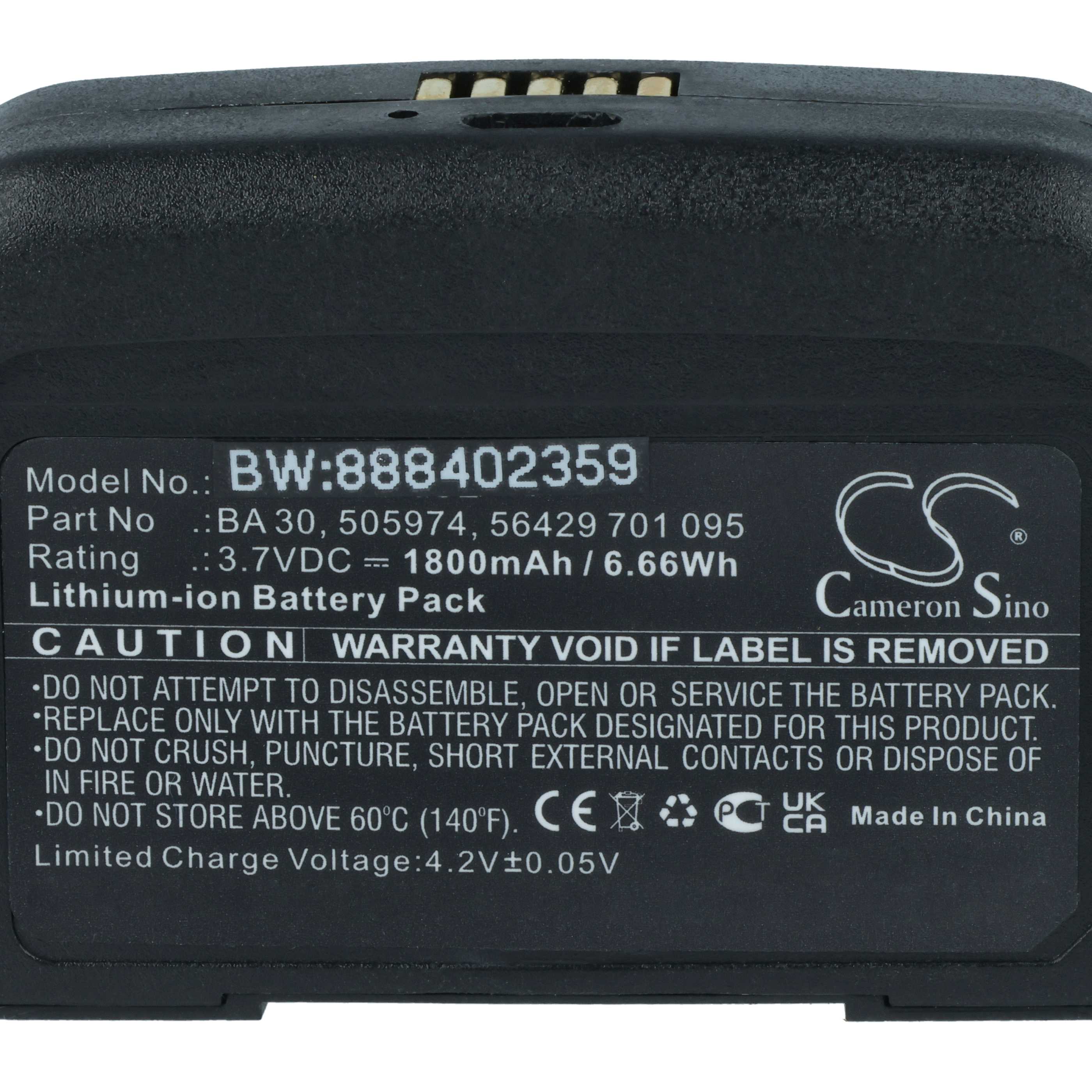 Batterie remplace Sennheiser 505974 pour système radio numérique Sennheiser - 1800mAh 3,7V Li-ion
