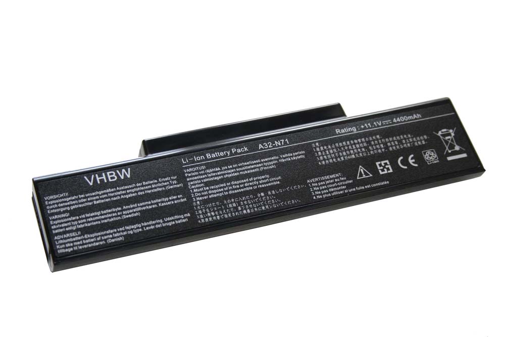 Notebook Battery Replacement for Asus 70-NX01B1000Z, 70-NXH1B1000Z - 4400mAh 11.1V Li-Ion, black