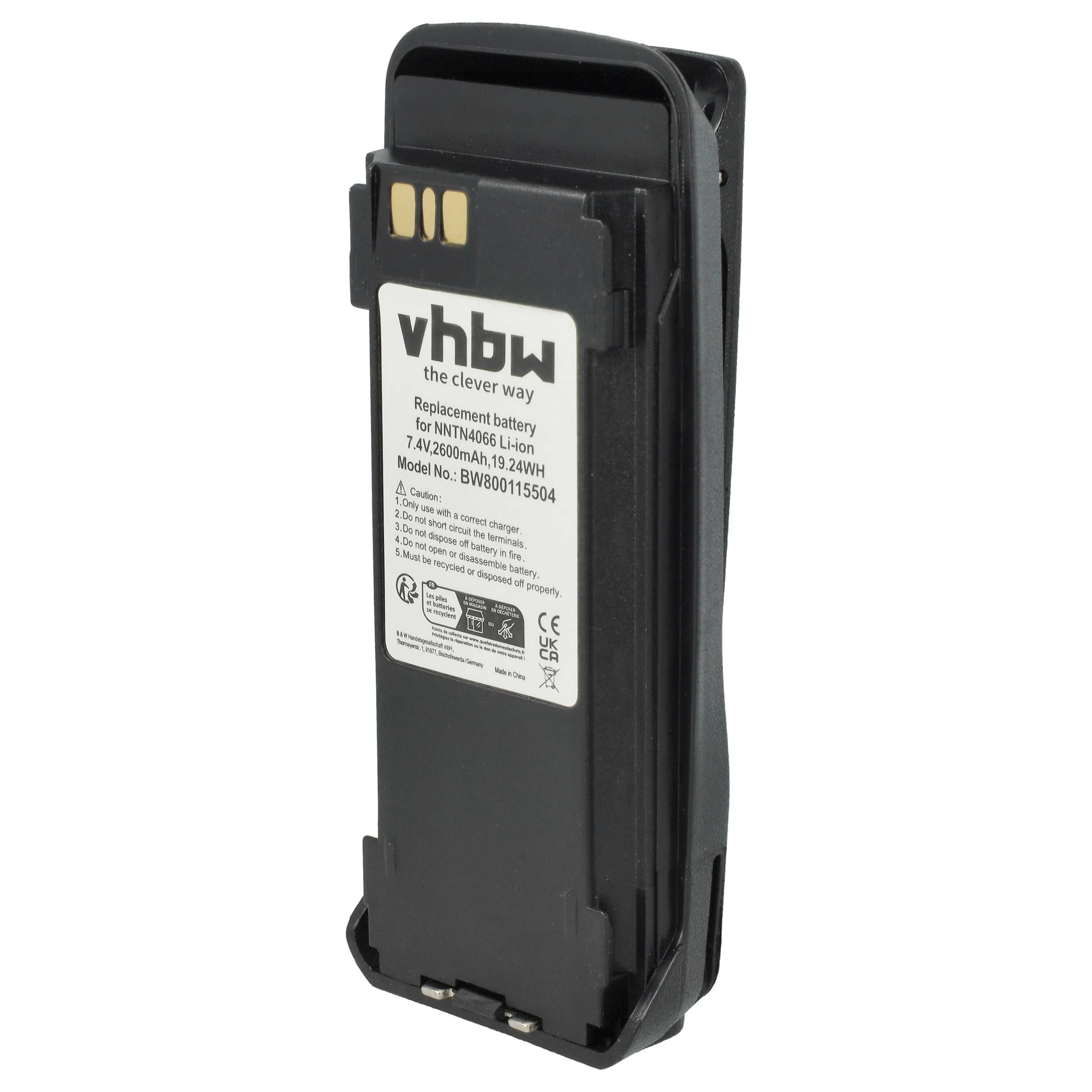 Radio 10x Battery replaces Motorola NNTN4066, PMNN4065, NNTN4077, NNTN4103 - 2600 mAh 7.4 V Li-Ion + Belt Clip