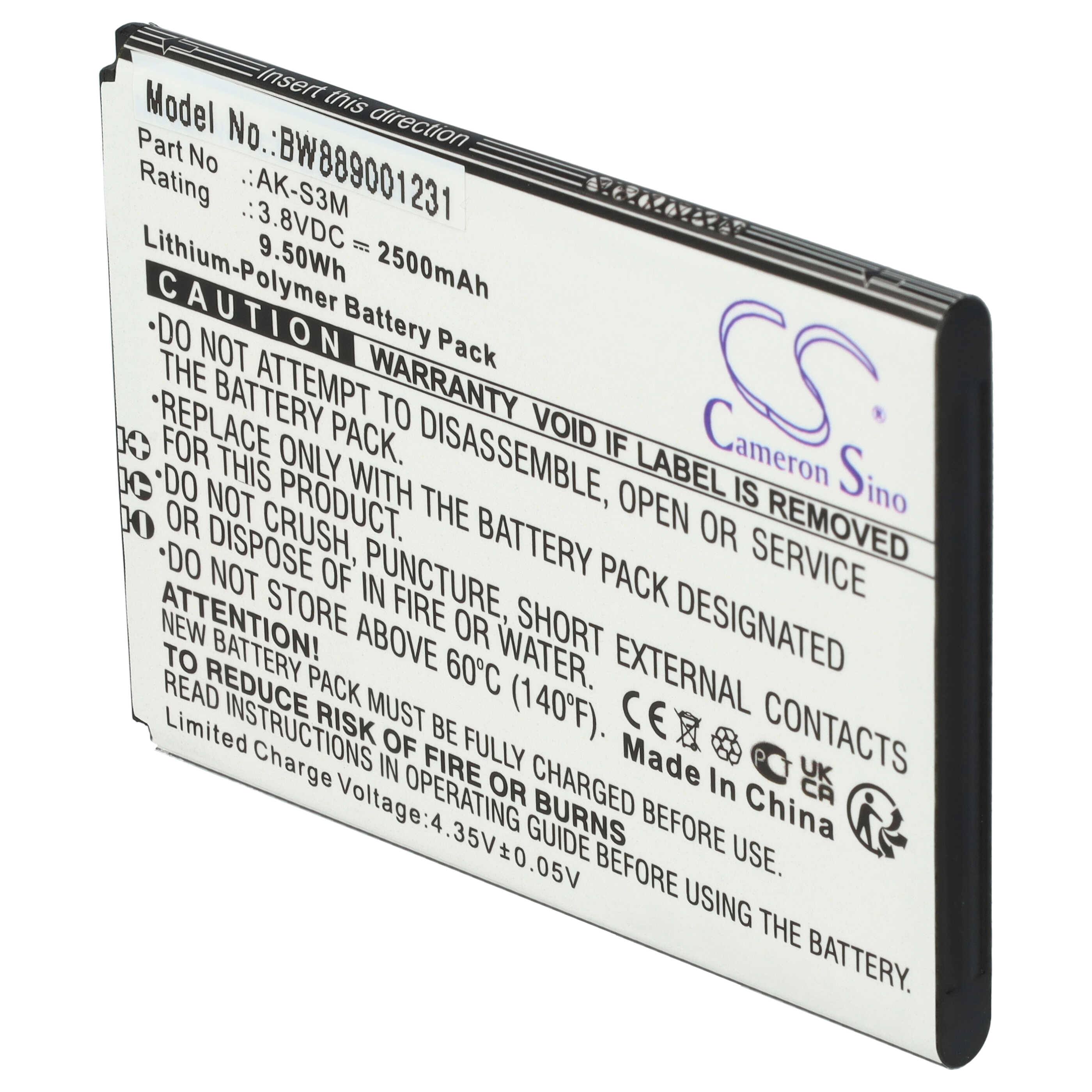 Batterie remplace Emporia AK-S3M pour téléphone portable senior - 2500mAh, 3,8V, Li-polymère