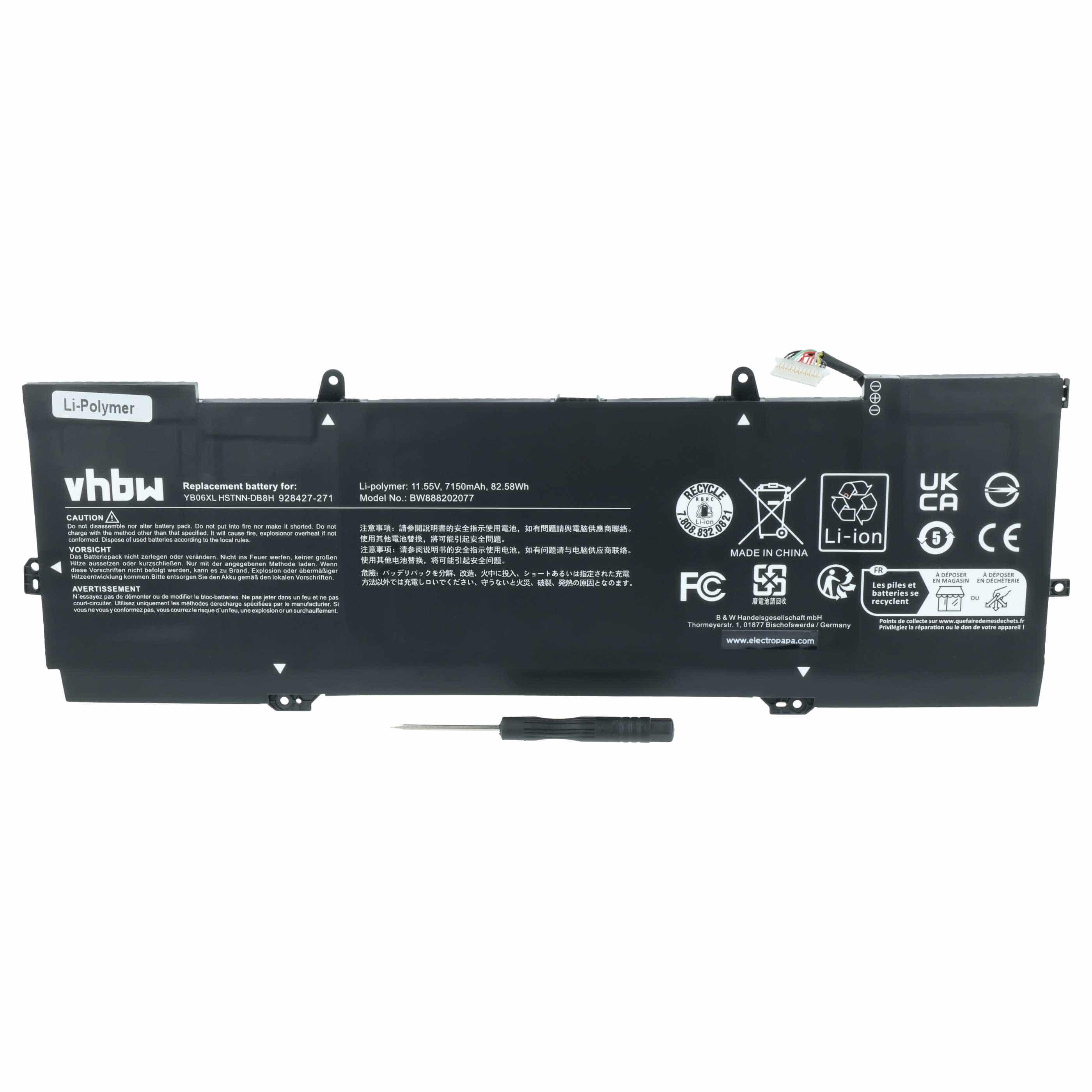 Akumulator do laptopa zamiennik HP 928427-271, 928427-272, 928372-856 - 7150 mAh 11,55 V LiPo, czarny