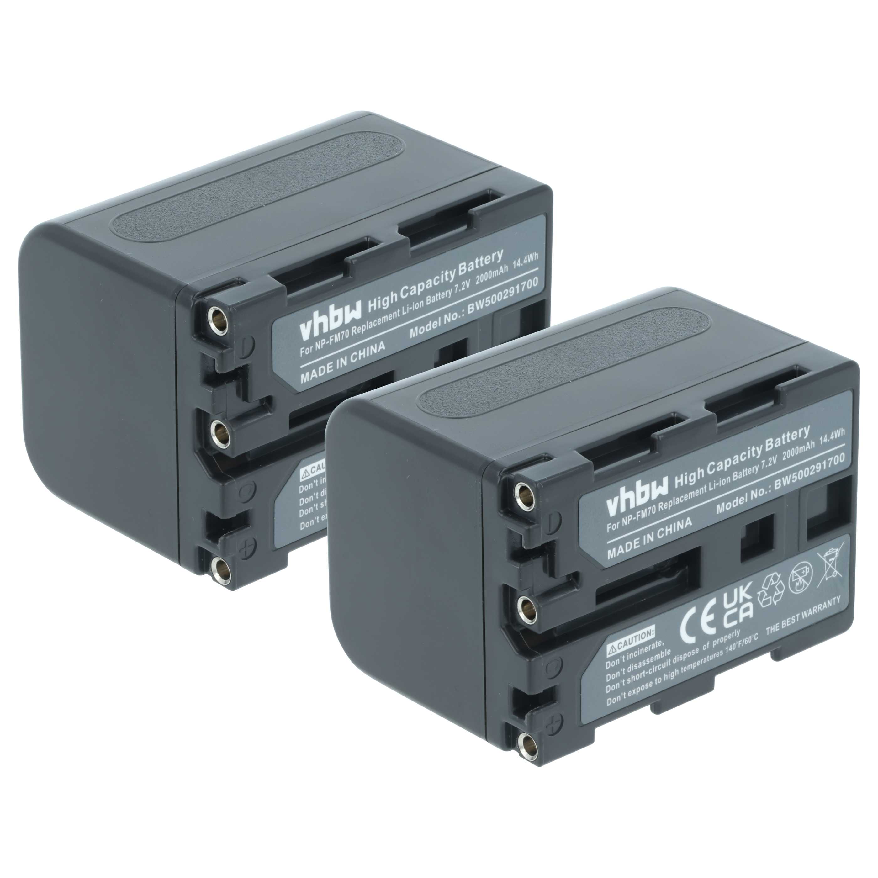 Videocamera 2x Battery replaces Sony NP-FM30, NP-FM50, NP-FM70, NP-FM90, NP-FM91 - 2000 mAh 7.2 V Li-Ion