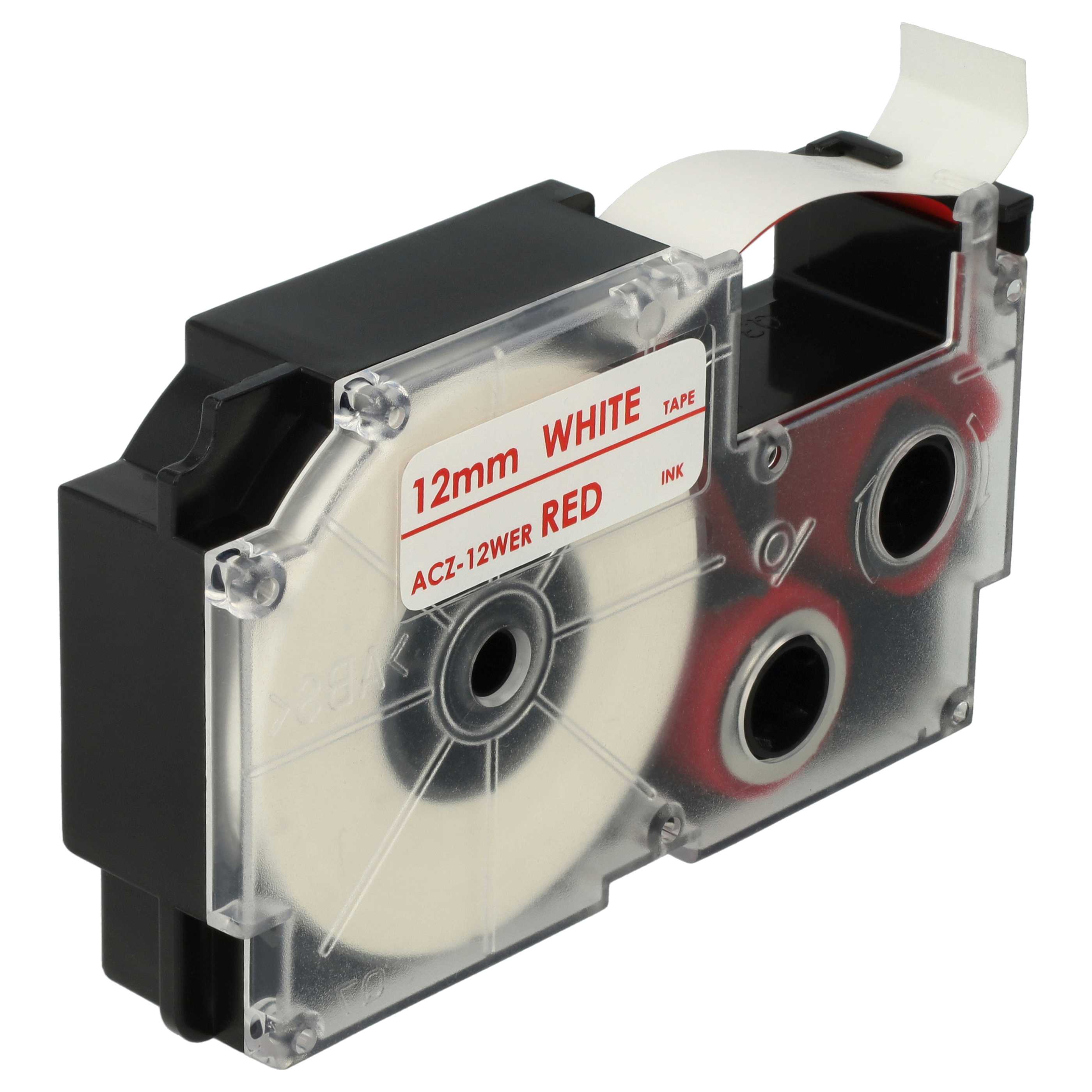 Cassette à ruban remplace Casio XR-12WER1, XR-12WER - 12mm lettrage Rouge ruban Blanc