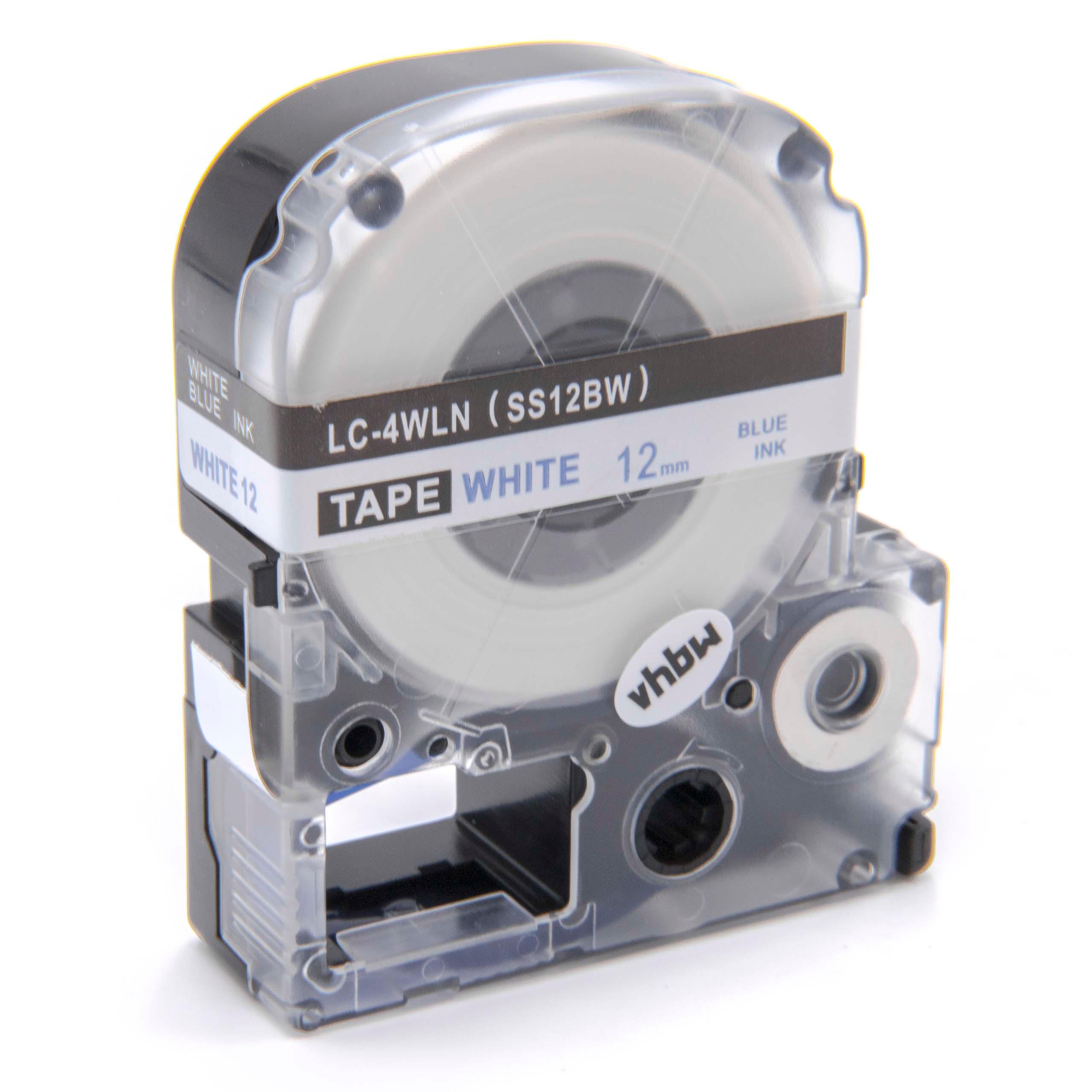Cassette à ruban remplace Epson LC-4WLN - 12mm lettrage Bleu ruban Blanc