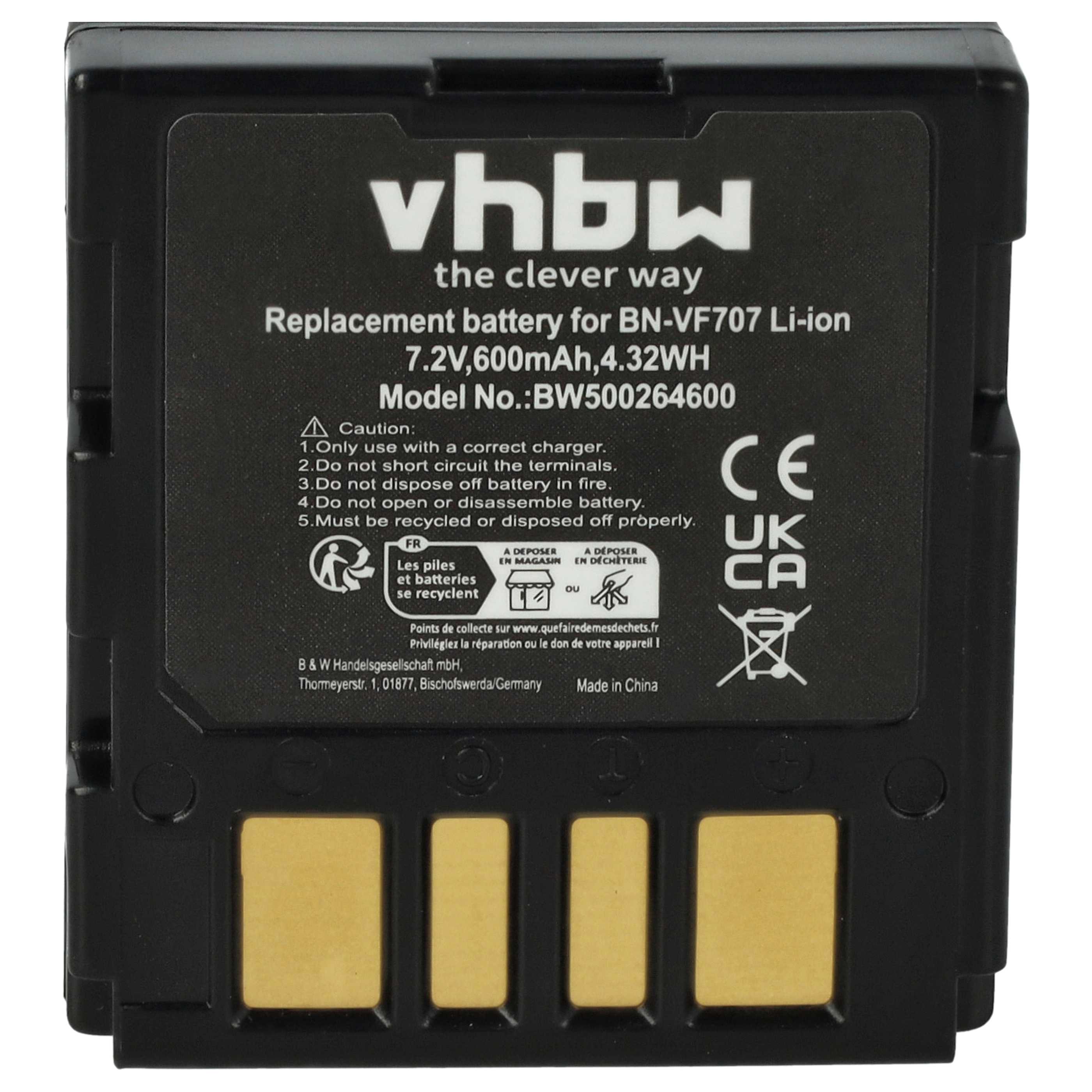 Videocamera Battery replaces JVC BN-VF707U, BN-VF714U, BN-VF714, BN-VF733, BN-VF707 - 600 mAh 7.2 V Li-Ion