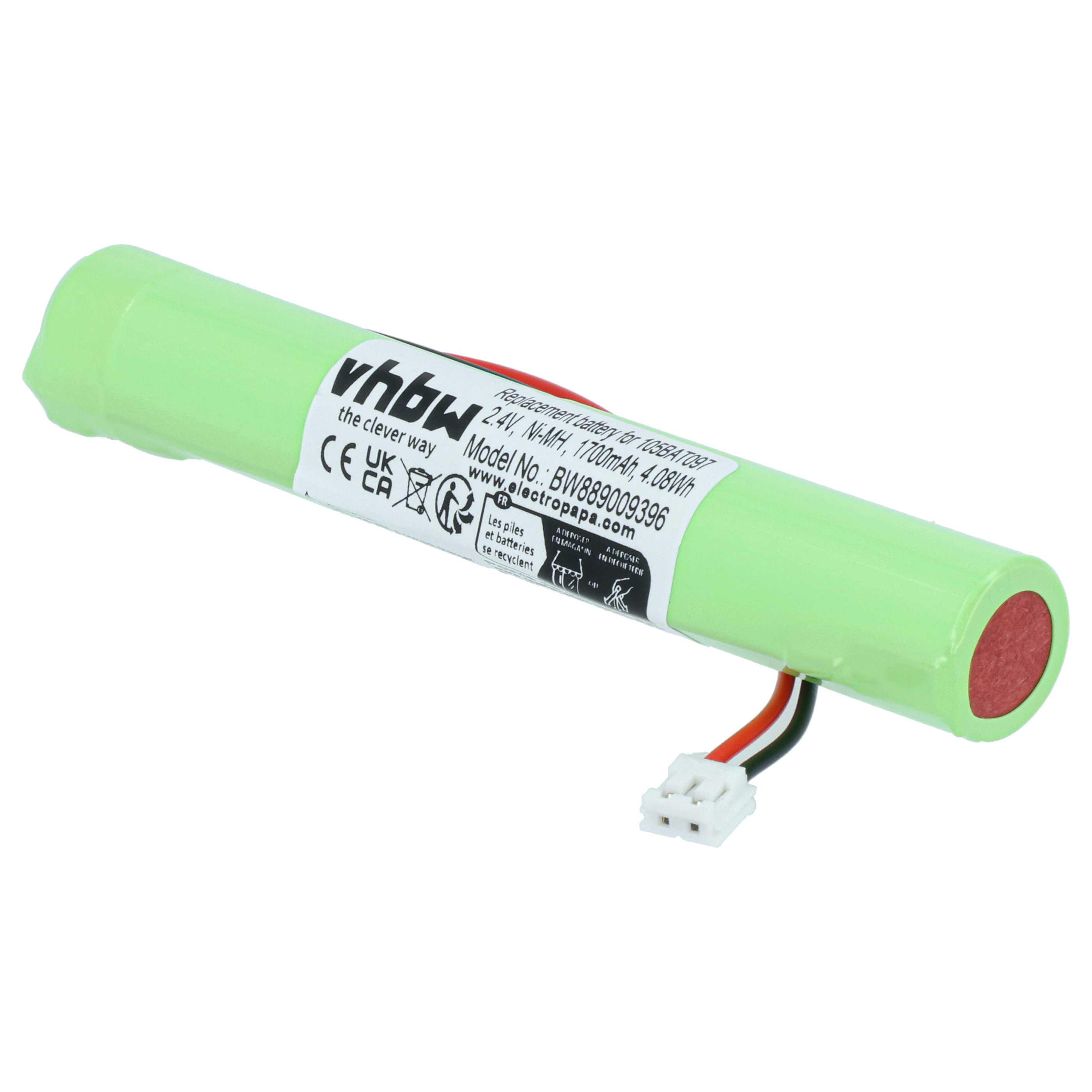 Emergency Light Battery replaces Kaufel 105BAT091 (Ni-Cd), 105BAT097 - 1700 mAh 2.4 V NiMH + cable