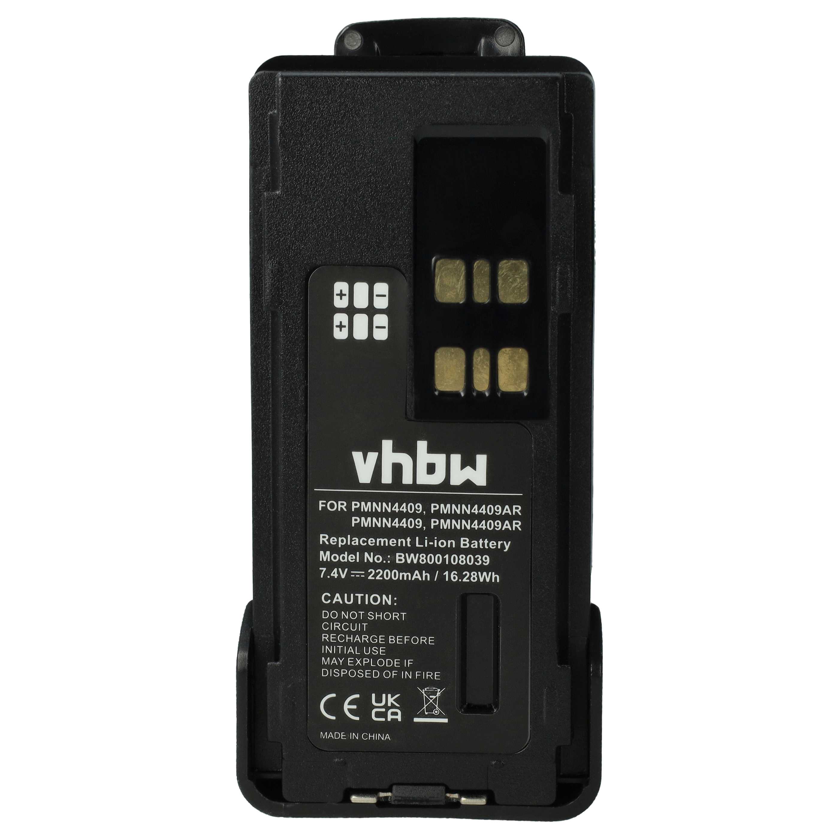 Radio 5x Battery replaces Motorola PMNN4406BR, PMNN4406, PMNN4409 - 2200 mAh 7.4 V Li-Ion + Belt Clip