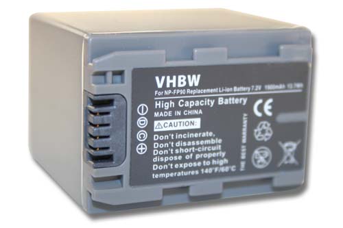 Videocamera Battery Replacement for Sony NP-FP60, NP-FP51, NP-FP50, NP-FP30, NP-FP70 - 1900mAh 7.2V Li-Ion