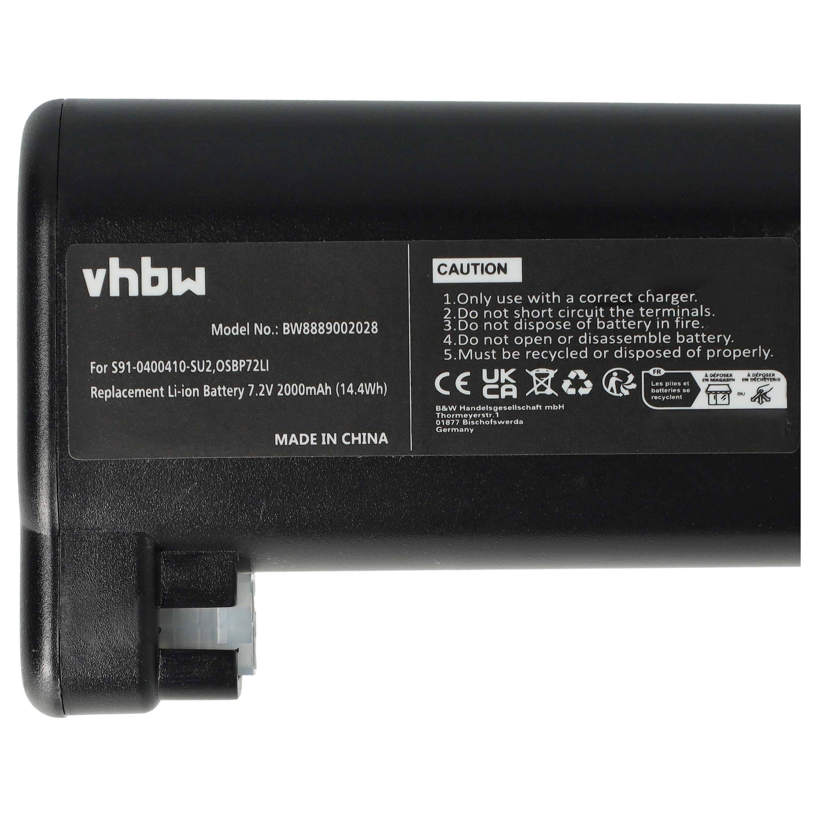 2x Battery replaces AEG S91-0400410-SU2, OSBP72LI for Electrolux etc. 2000mAh, 7.2V, Li-Ion