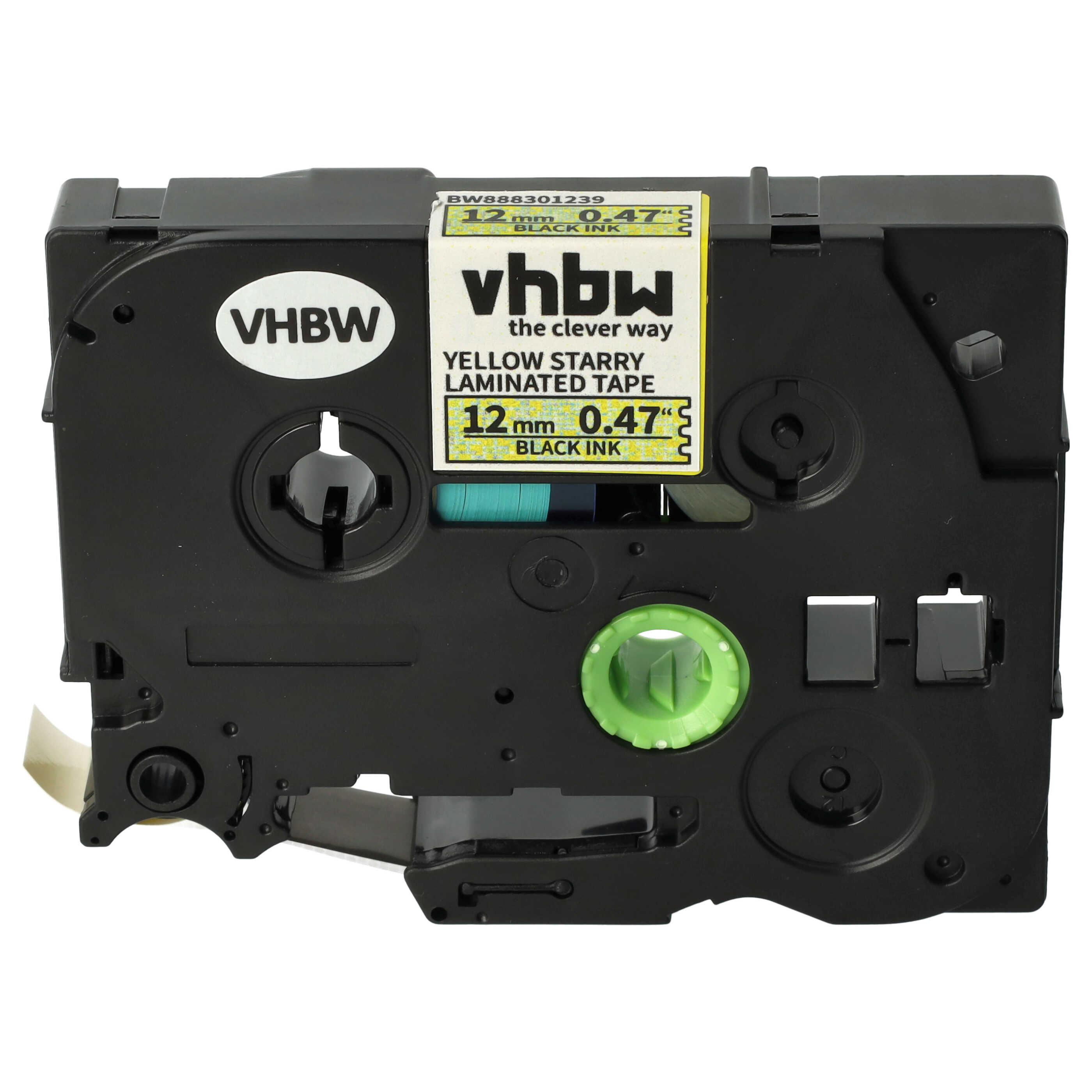 Cassetta nastro sostituisce Brother TZE-631L1 per etichettatrice Brother 12mm nero su giallo (glitter)
