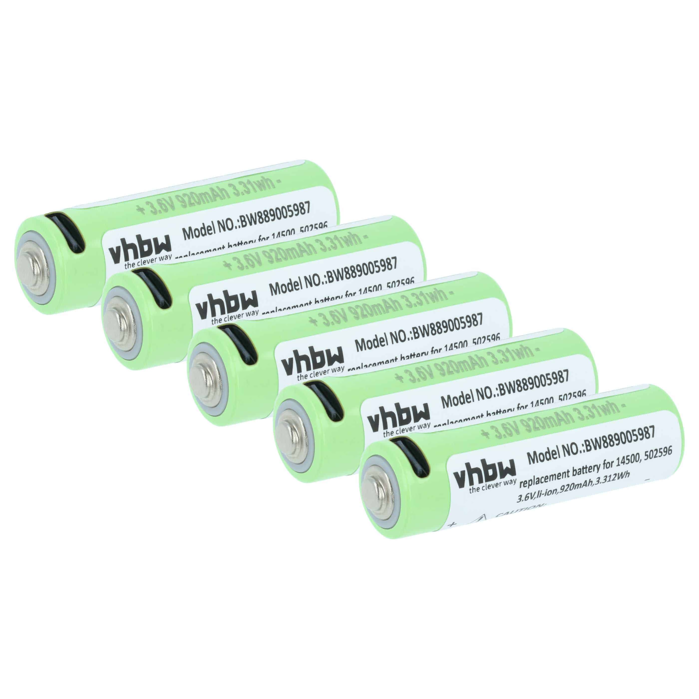 Torch - 5x Battery replaces Ledlenser 14500, 502596 - 0.92 Ah 3.6 V Li-Ion