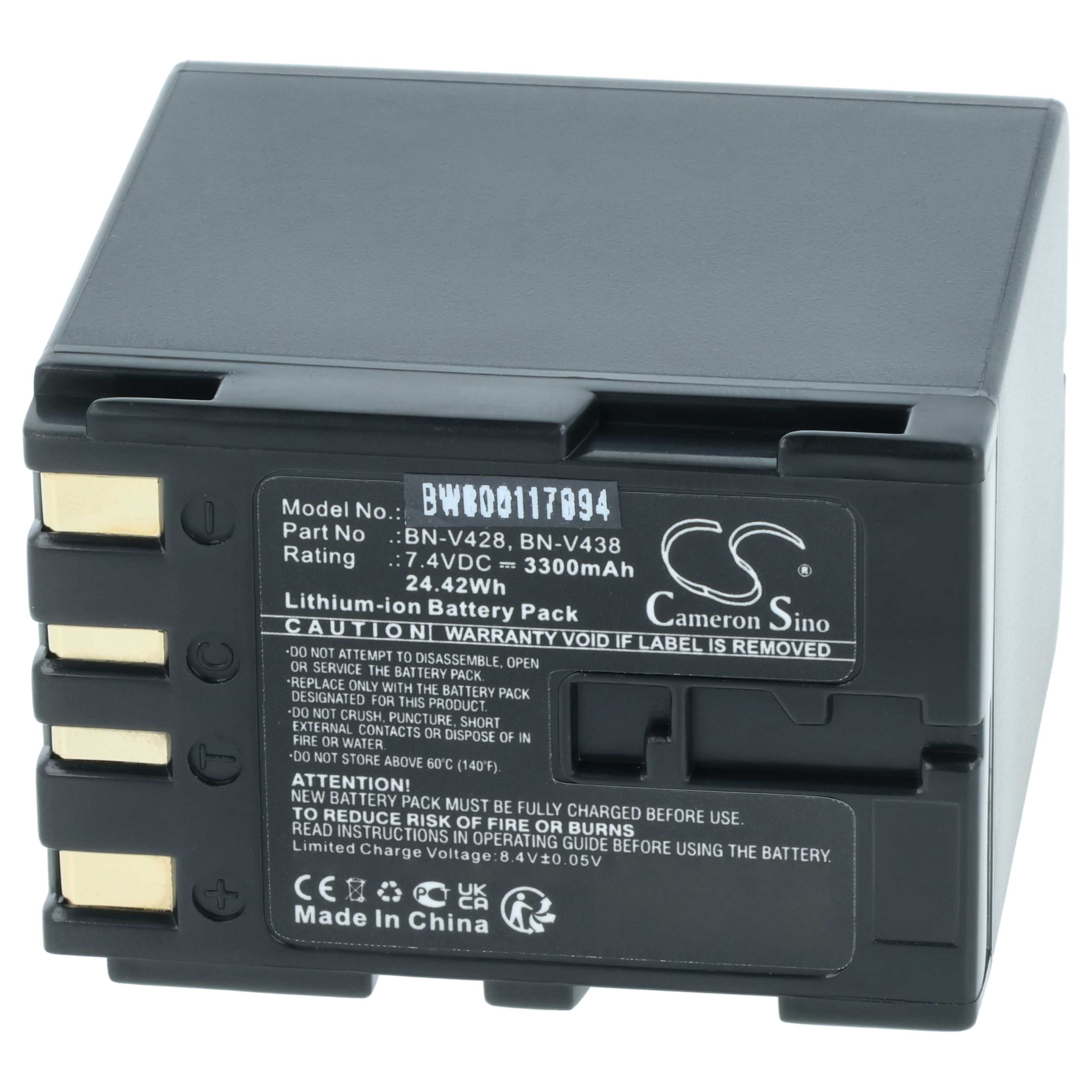 Videocamera Battery replaces JVC BN-V428U, BN-V428, BN-V438U, BN-V438 - 3300 mAh 7.4 V Li-Ion