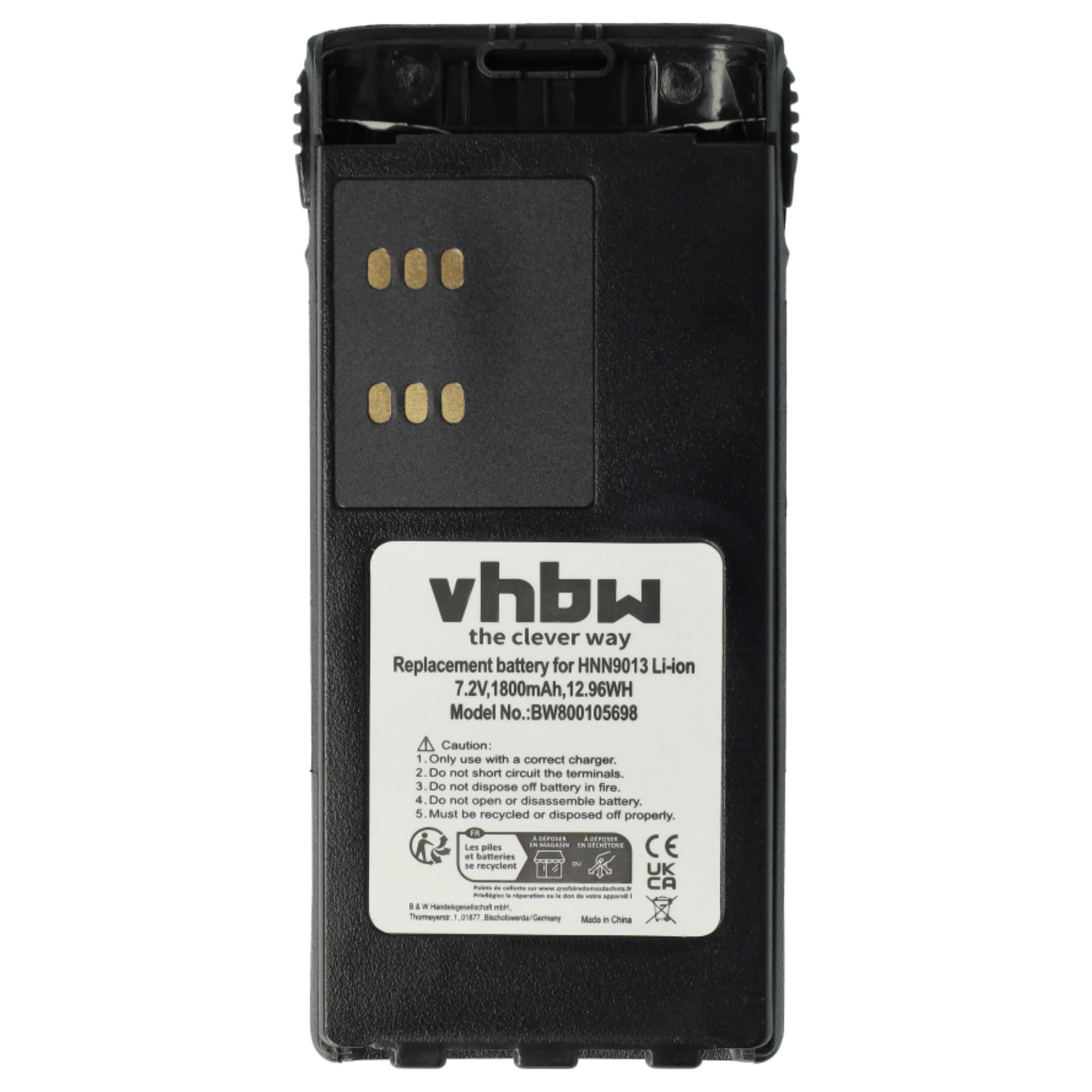 Radio 5x Battery Replacement for Motorola HMNN4151, HMNN4154, HMNN4158 - 1800 mAh 7.2 V Li-Ion + Belt Clip