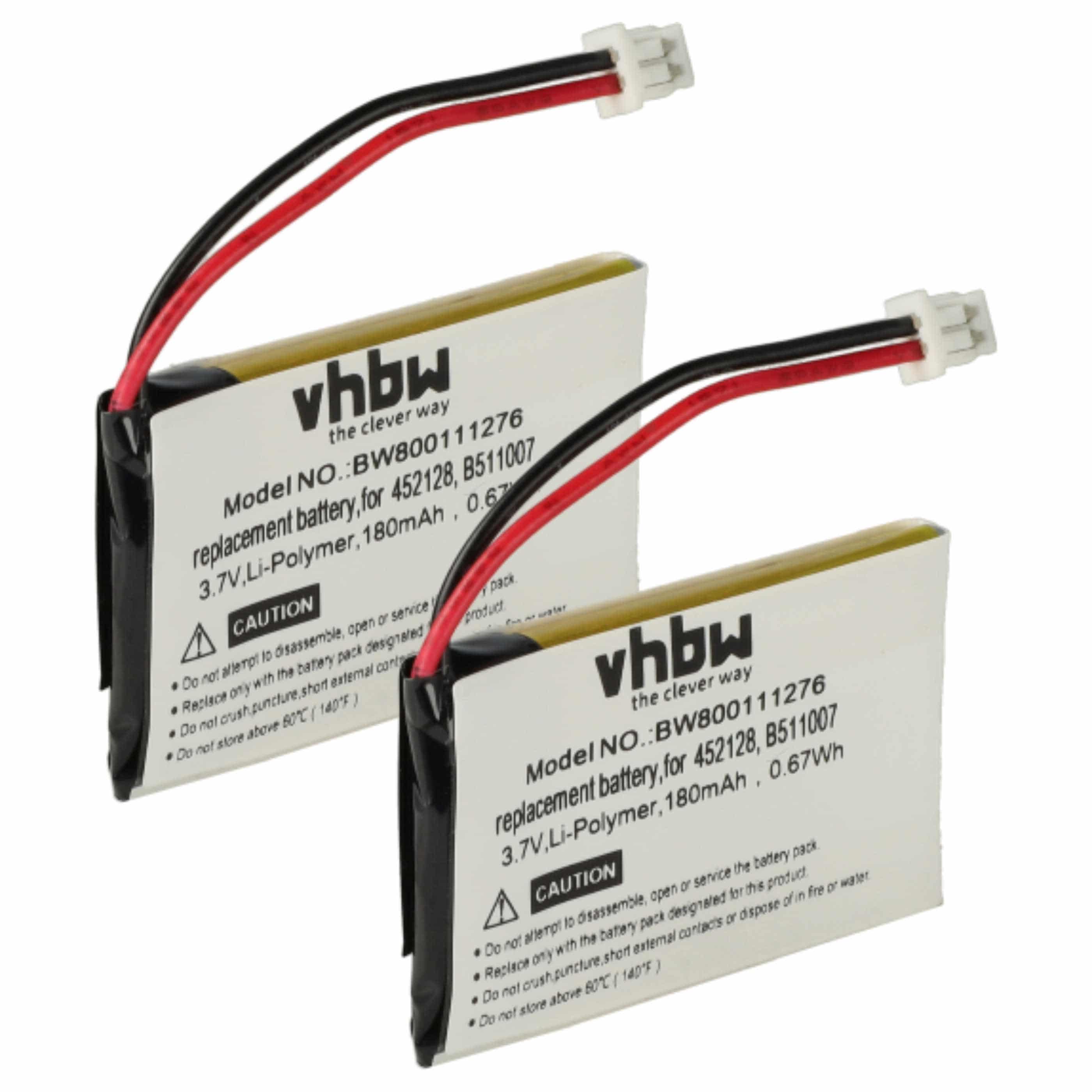 2x Akumulator do słuchawek bezprzewodowych zamiennik 452128, B511007 - 180 mAh 3,7 V LiPo