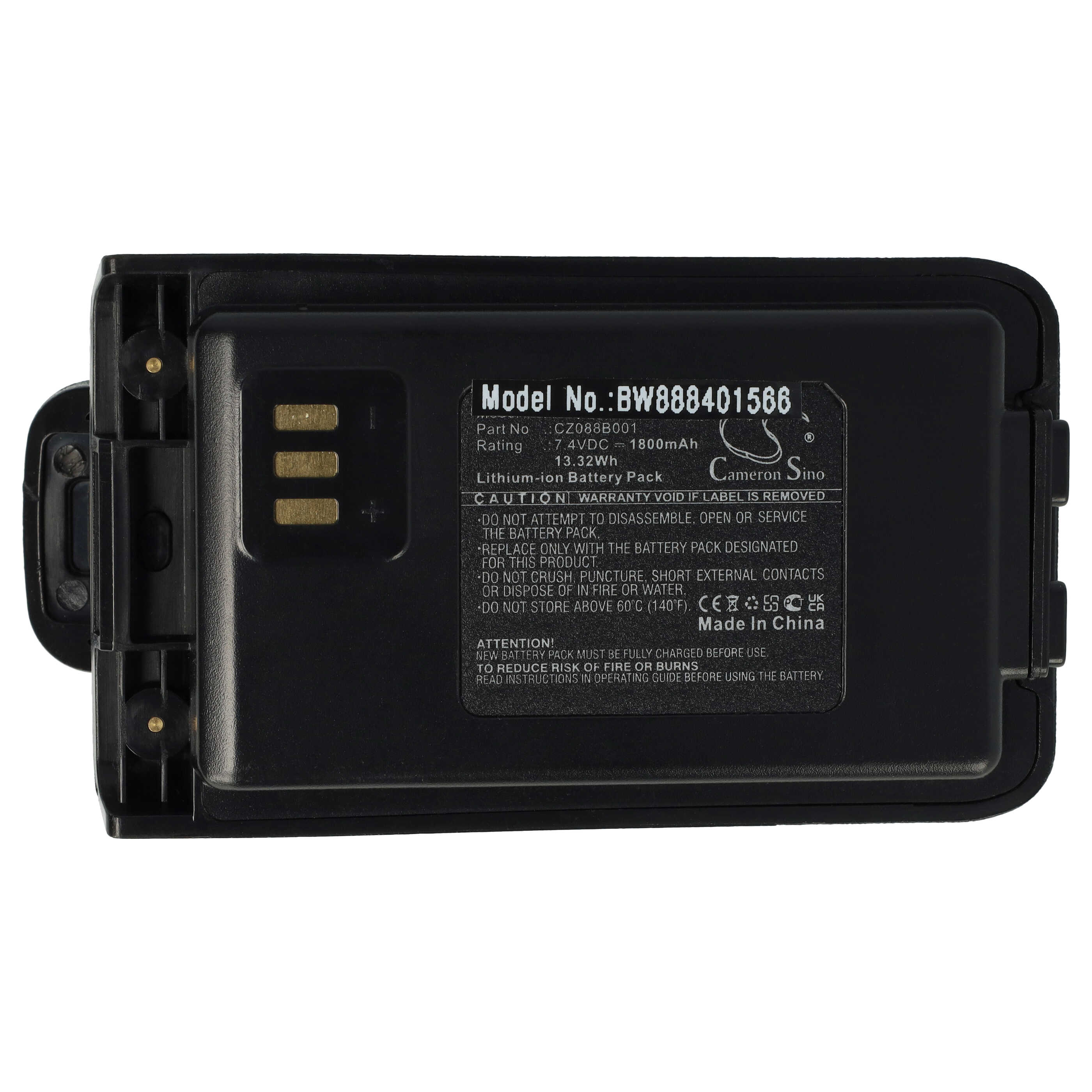 Radio Battery Replacement for Motorola CZ088B001 - 1800mAh 7.4V Li-Ion + Belt Clip