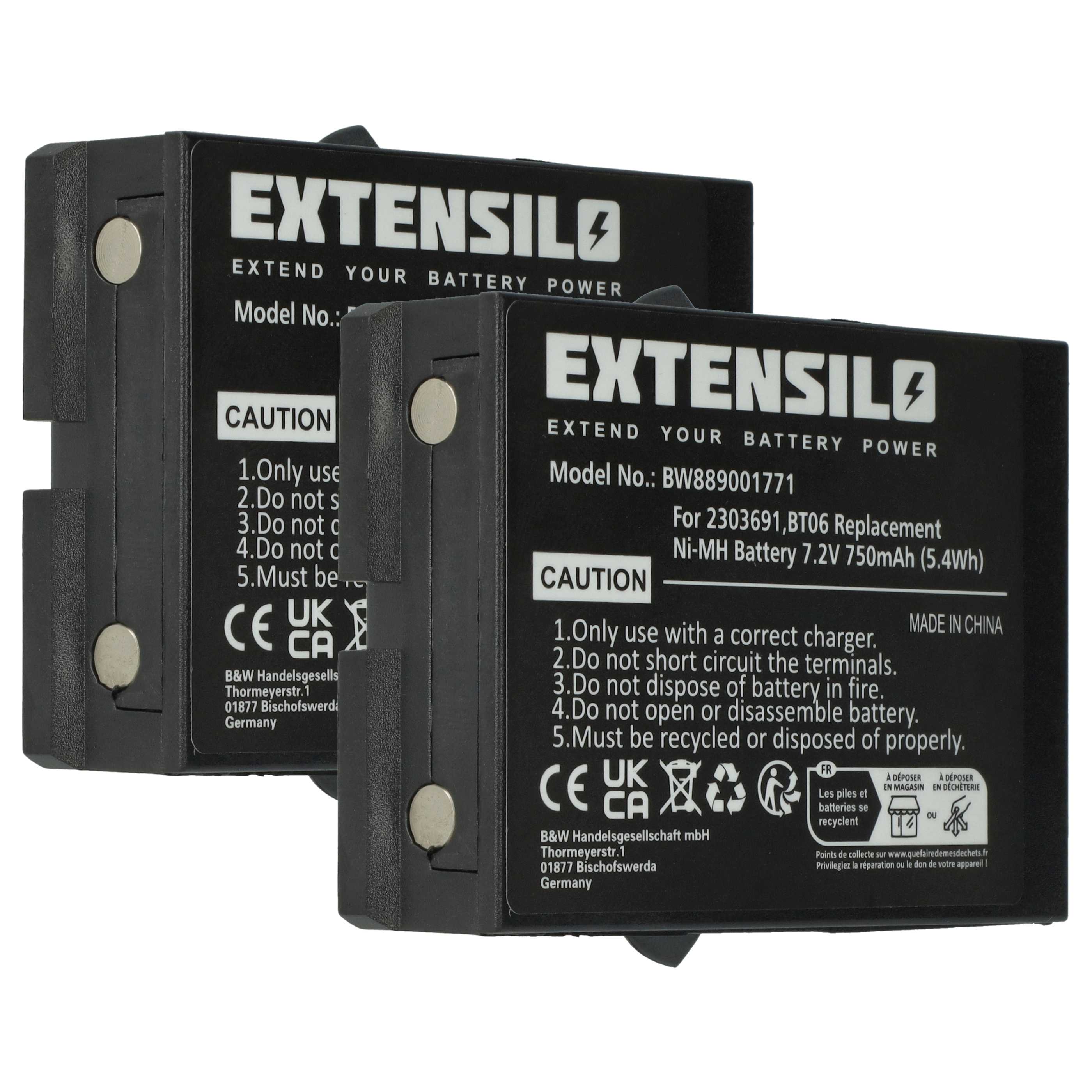 Akku (2 Stück) als Ersatz für Danfoss 2303691, BT06 Steuerung - 750mAh 7,2V NiMH