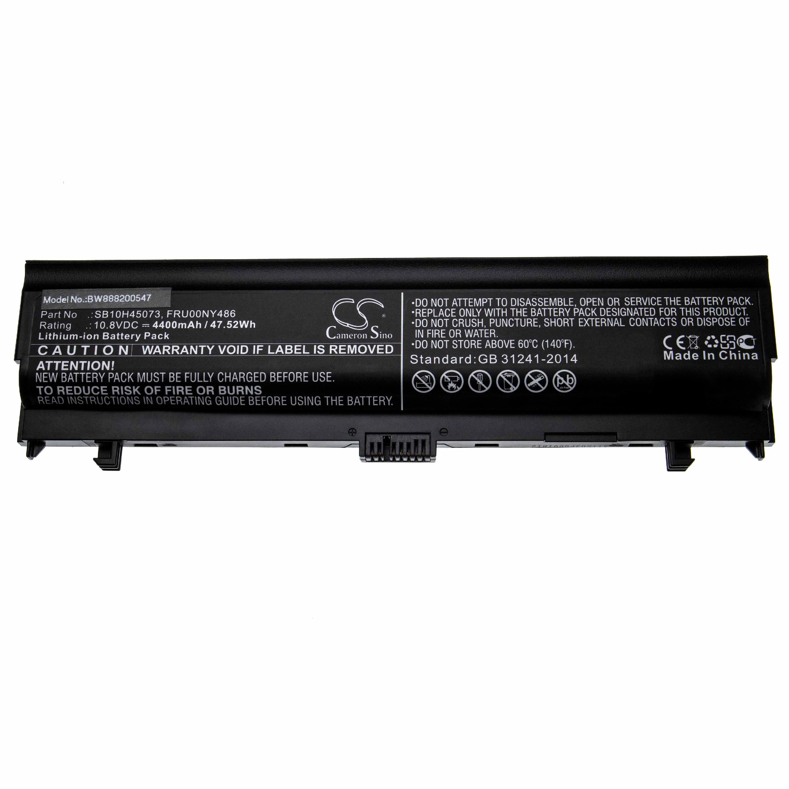 Batterie remplace Lenovo 00NY489, 00NY488, 00NY486 pour ordinateur portable - 4400mAh 10,8V Li-ion, noir