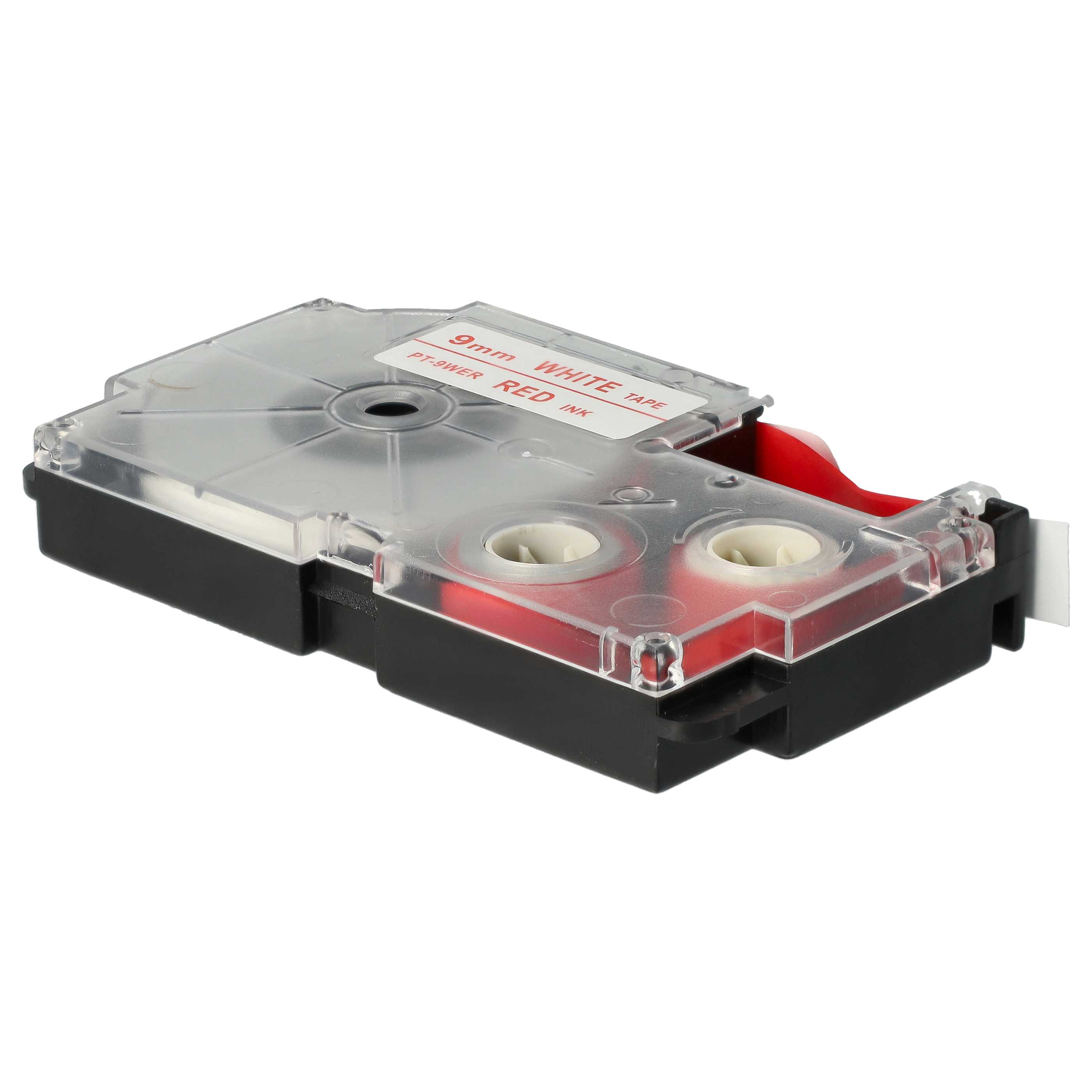 Label Tape replaces Casio XR-9WER1, XR-9WER - 9 mm Red to White