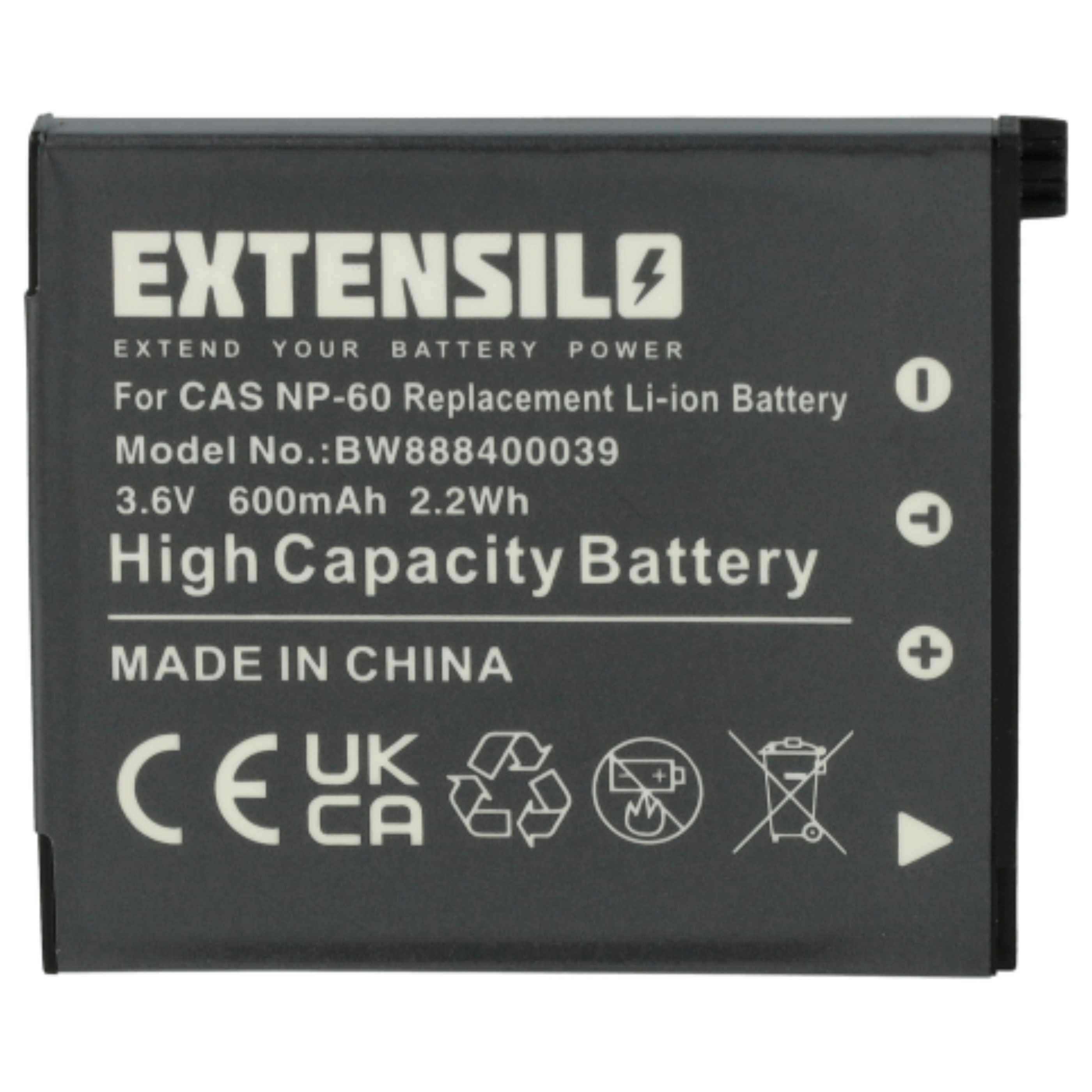3x Battery replaces Casio NP-60 - 600mAh, 3.7V, Li-Ion