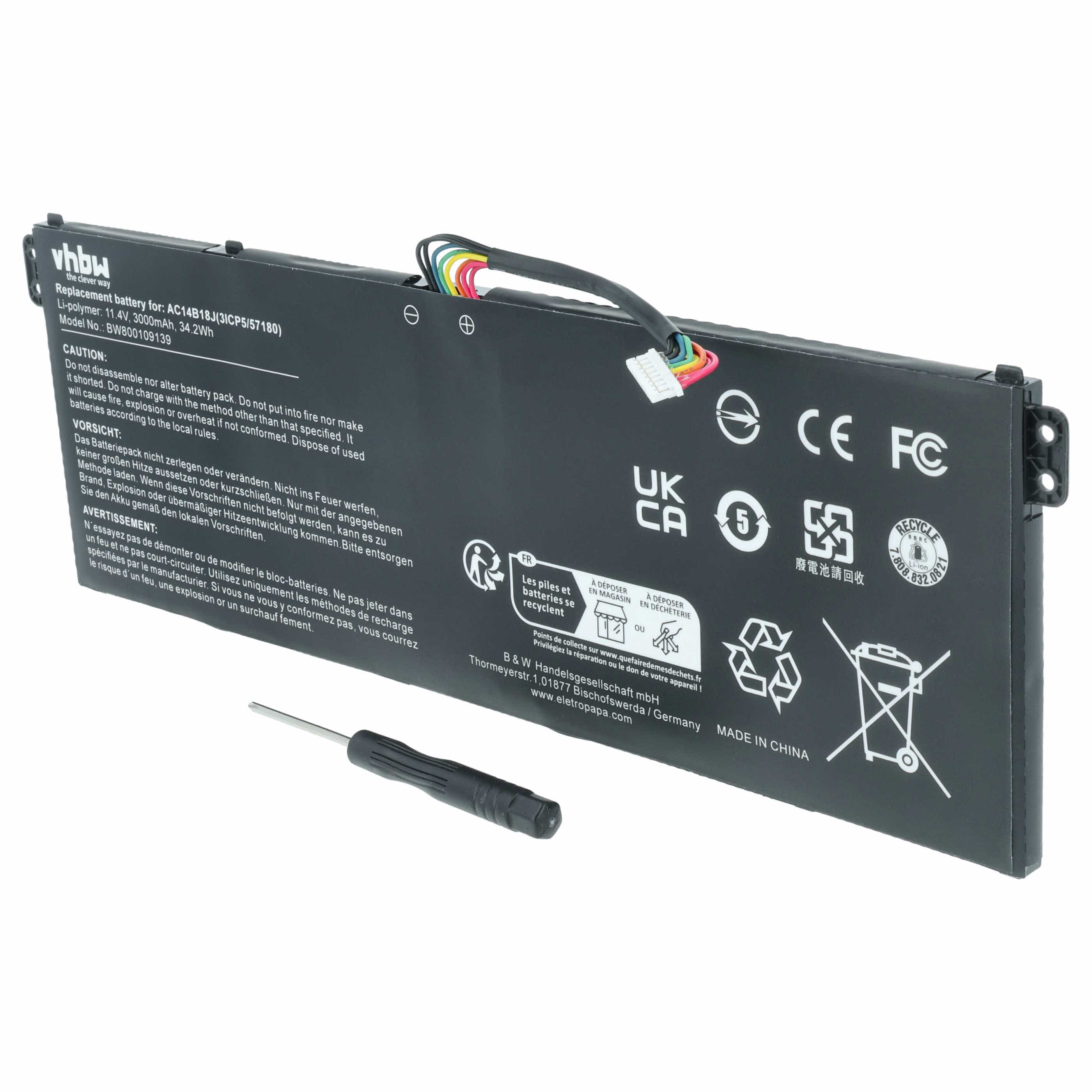 Akumulator do laptopa zamiennik Acer AC14B13J, 4ICP5/57/80, AC14B18J - 3000 mAh 11,4 V LiPo