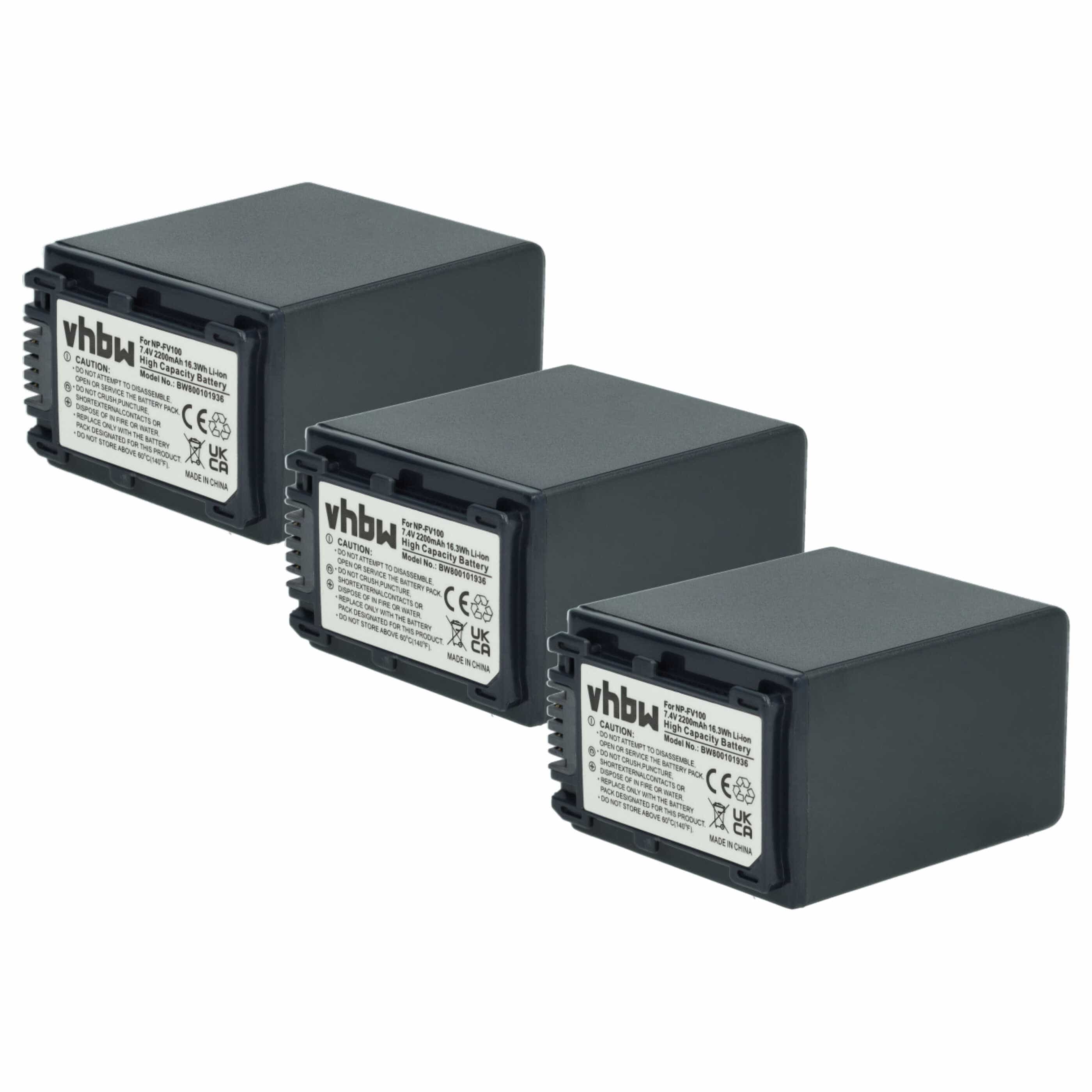 Videocamera 3x Battery replaces Sony NP-FV40, NP-FV50, NP-FV100, NP-FV60, NP-FV30 - 2200 mAh 7.2 V Li-Ion