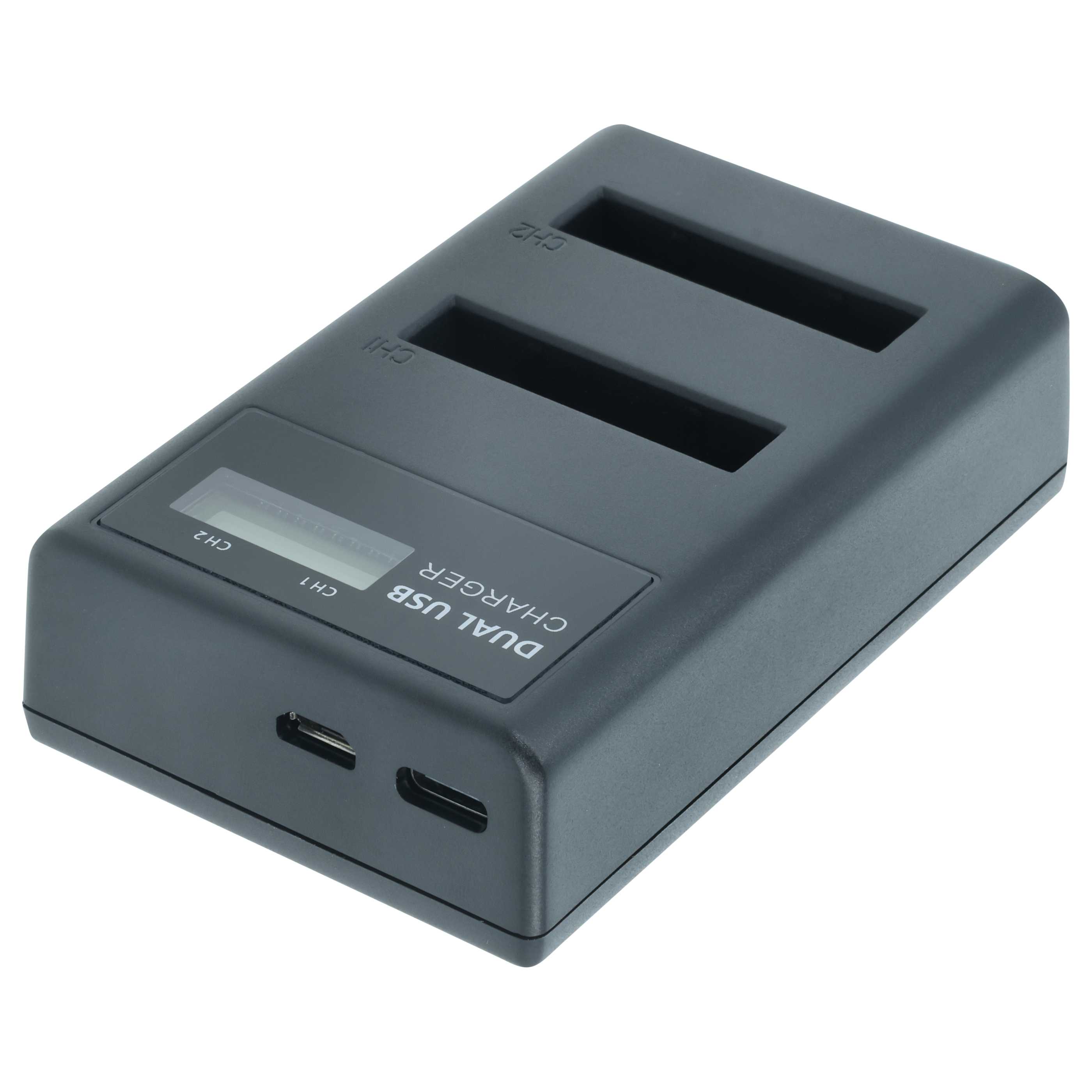 Battery Charger Micro-USB + USB-C + Cable Micro-USB suitable for Canon IXUS Digital Camera