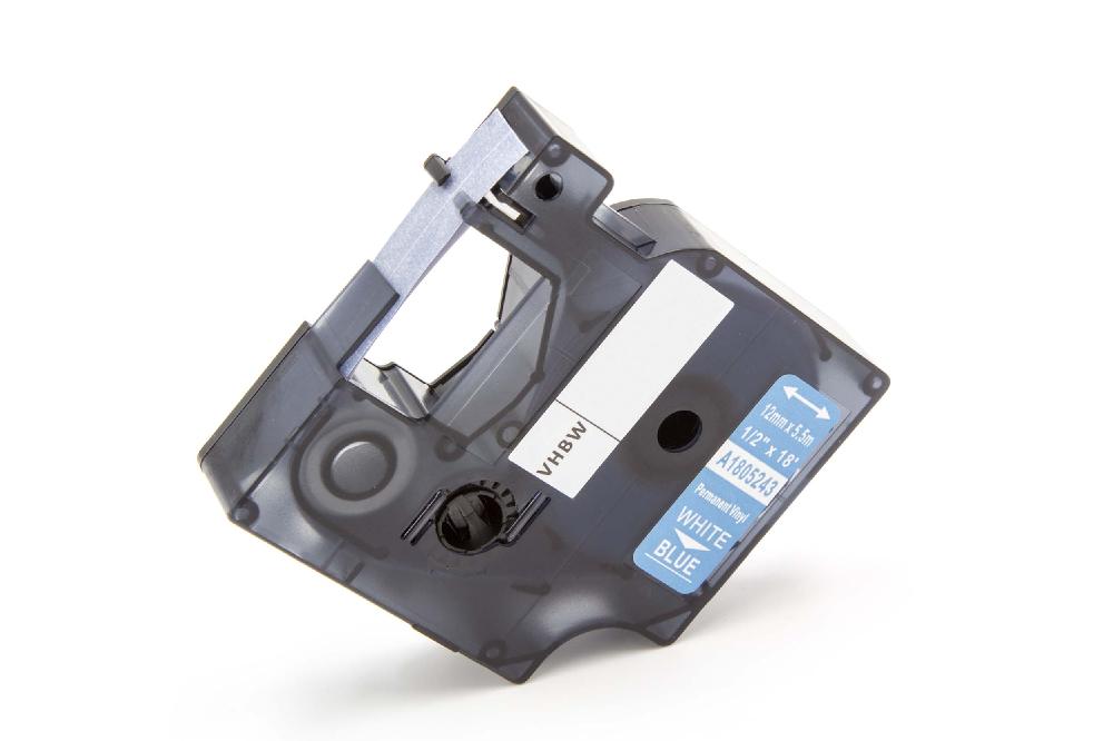 Cassette à ruban remplace Dymo 1805243 - 12mm lettrage Blanc ruban Bleu, vinyle