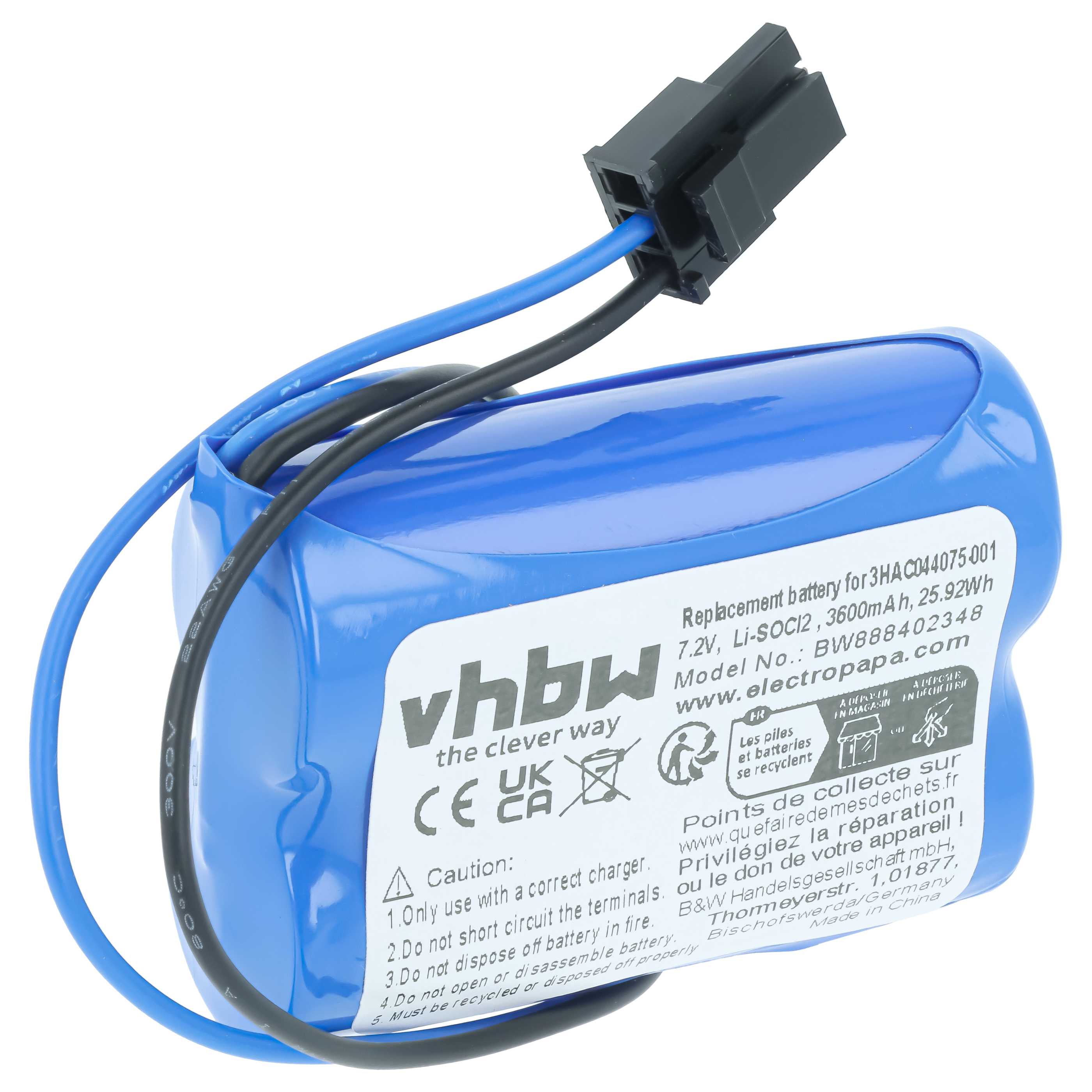Batería reemplaza ABB 3HAC044075-001/01, 3HAC044075-001 para robot industrial - 3600 mAh 7,2 V Li-SOCl2