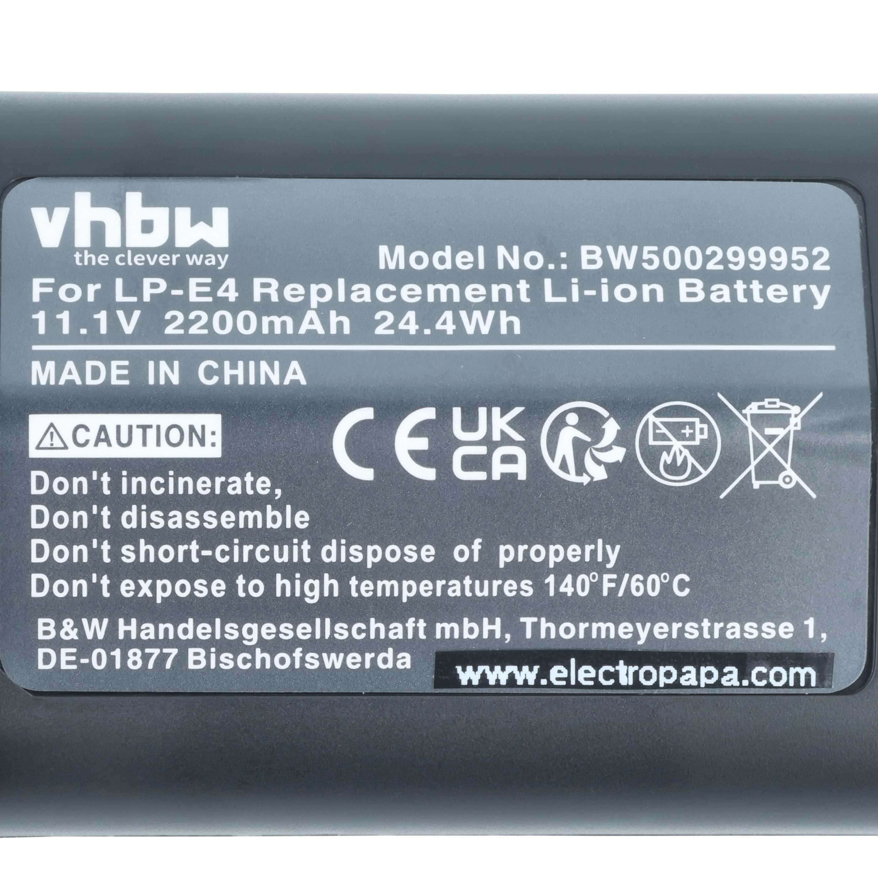 Battery replaces Canon LP-E4N, LP-E4 - 2200mAh, 11.1V, Li-Ion
