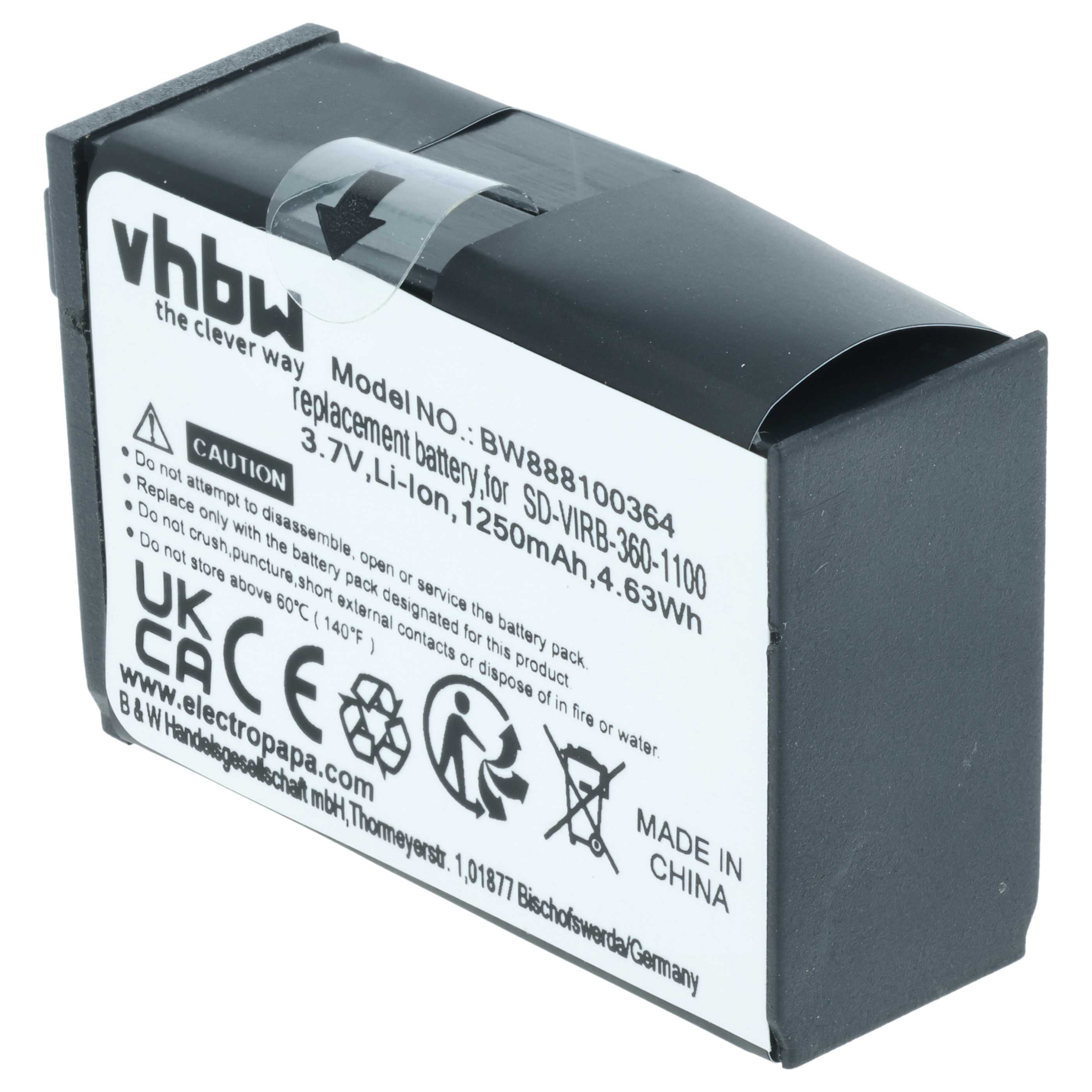 Videocamera 3x Battery replaces Garmin 010-12521-40, 360-00106-00 - 1250 mAh 3.8 V Li-Ion