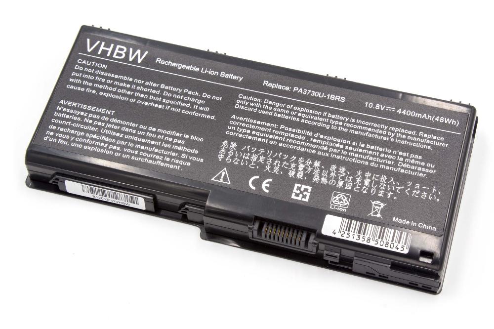Batterie remplace Toshiba PA3729U-1BAS, PA3729U-1BRS pour ordinateur portable - 4400mAh 10,8V Li-ion, noir