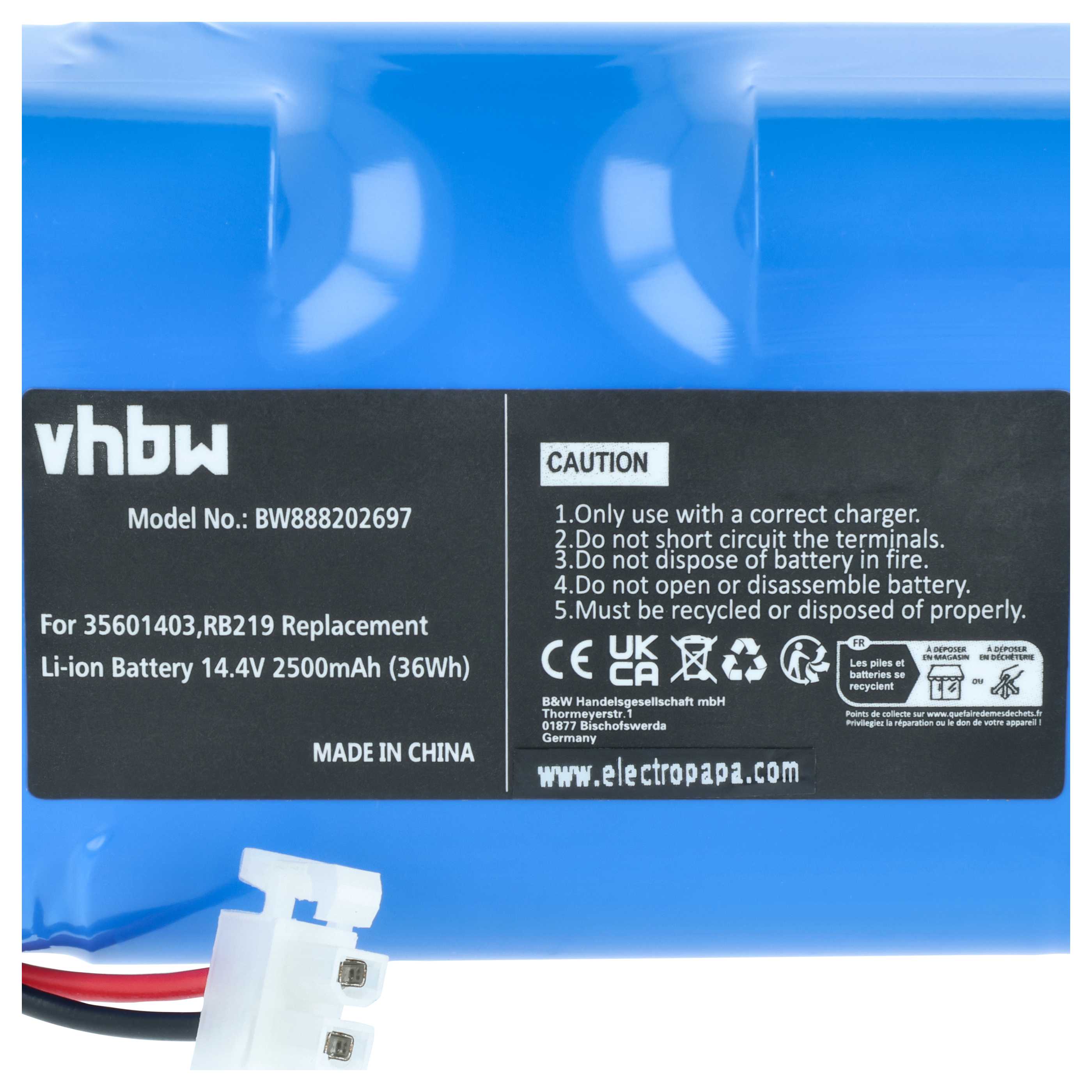 Batteria sostituisce Hoover 35601727, 35601403, RB219, Li-RB226 per robot aspiratore - 2500mAh 14,4V Li-Ion