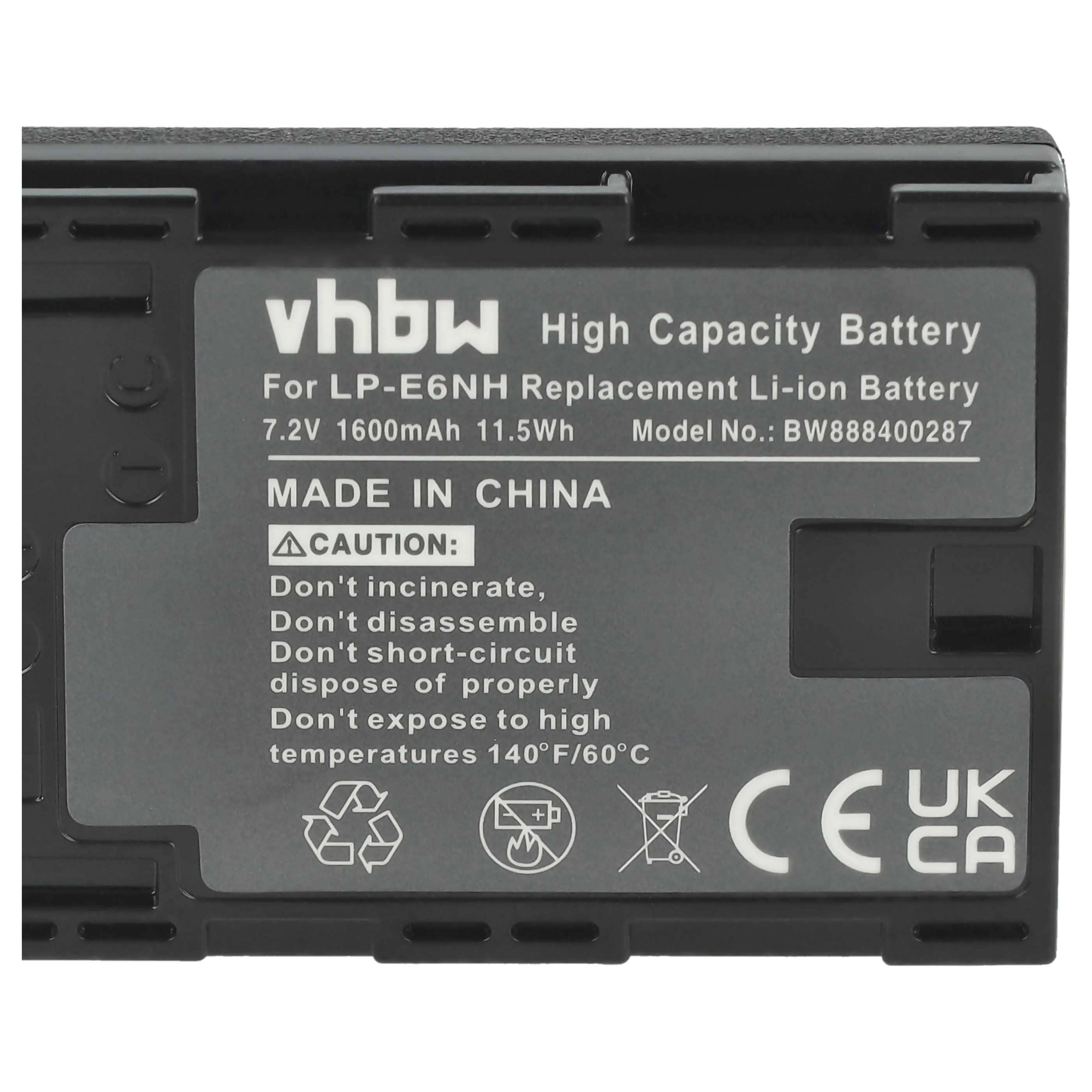 Battery replaces Canon LP-E6, LP-E6NH - 1600mAh, 7.2V, Li-Ion