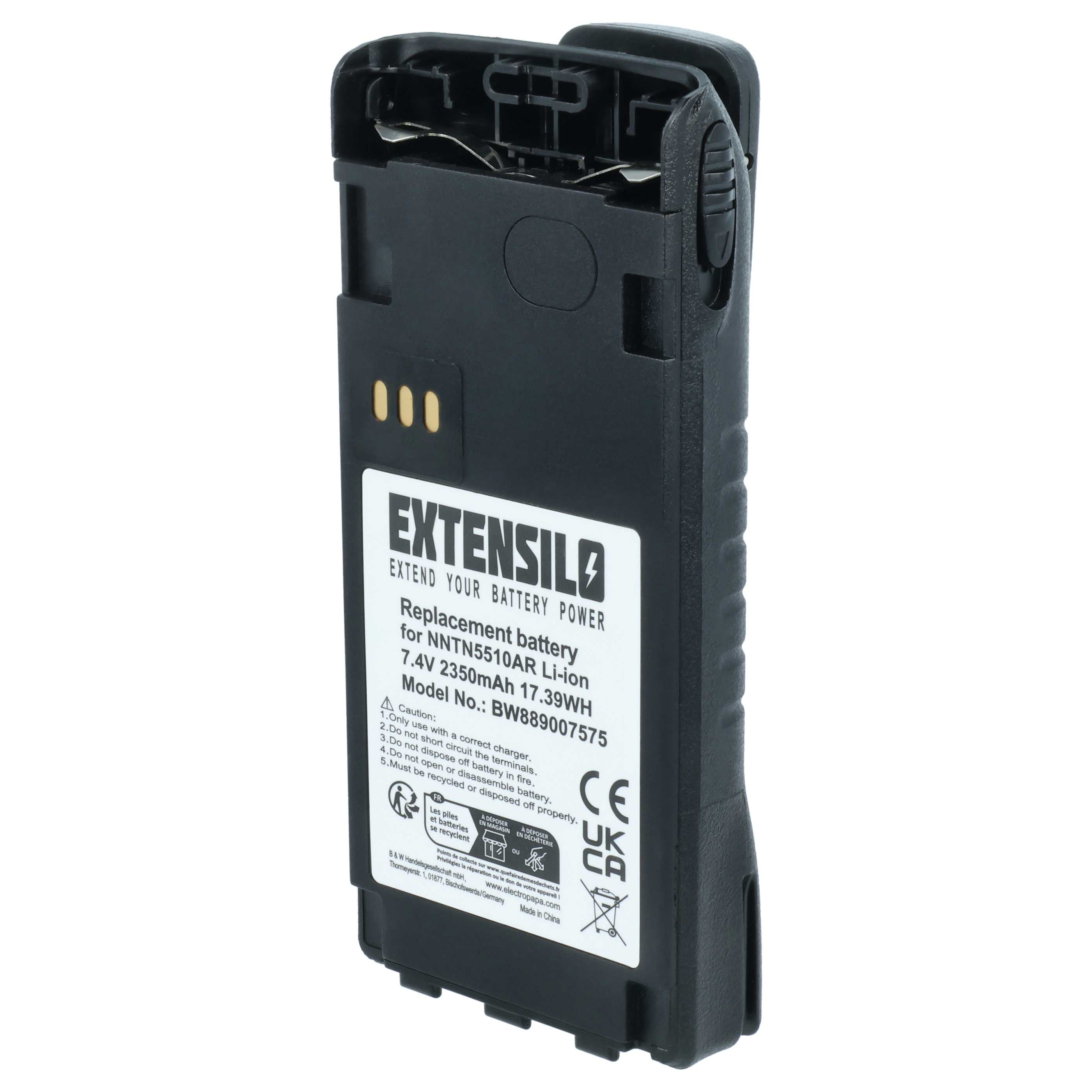 Radio 5x Battery replaces Motorola NNTN5510BR, NNTN5510AR - 2350 mAh 7.4 V Li-Ion + Belt Clip