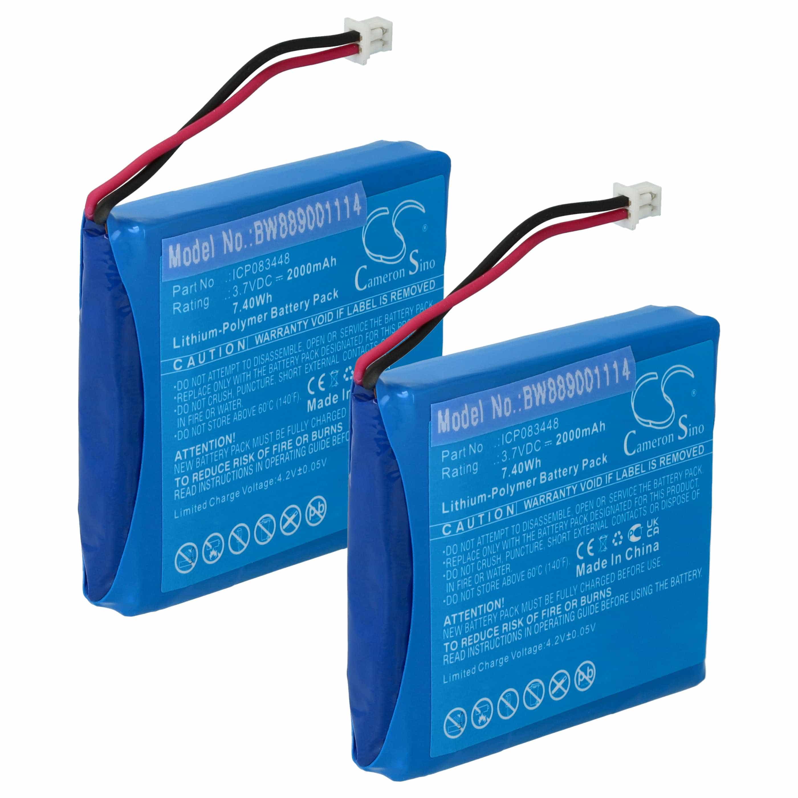 Radio 2x Battery replaces Albrecht ICP083448, JHHY903448A - 2000 mAh 3.7 V Li-polymer