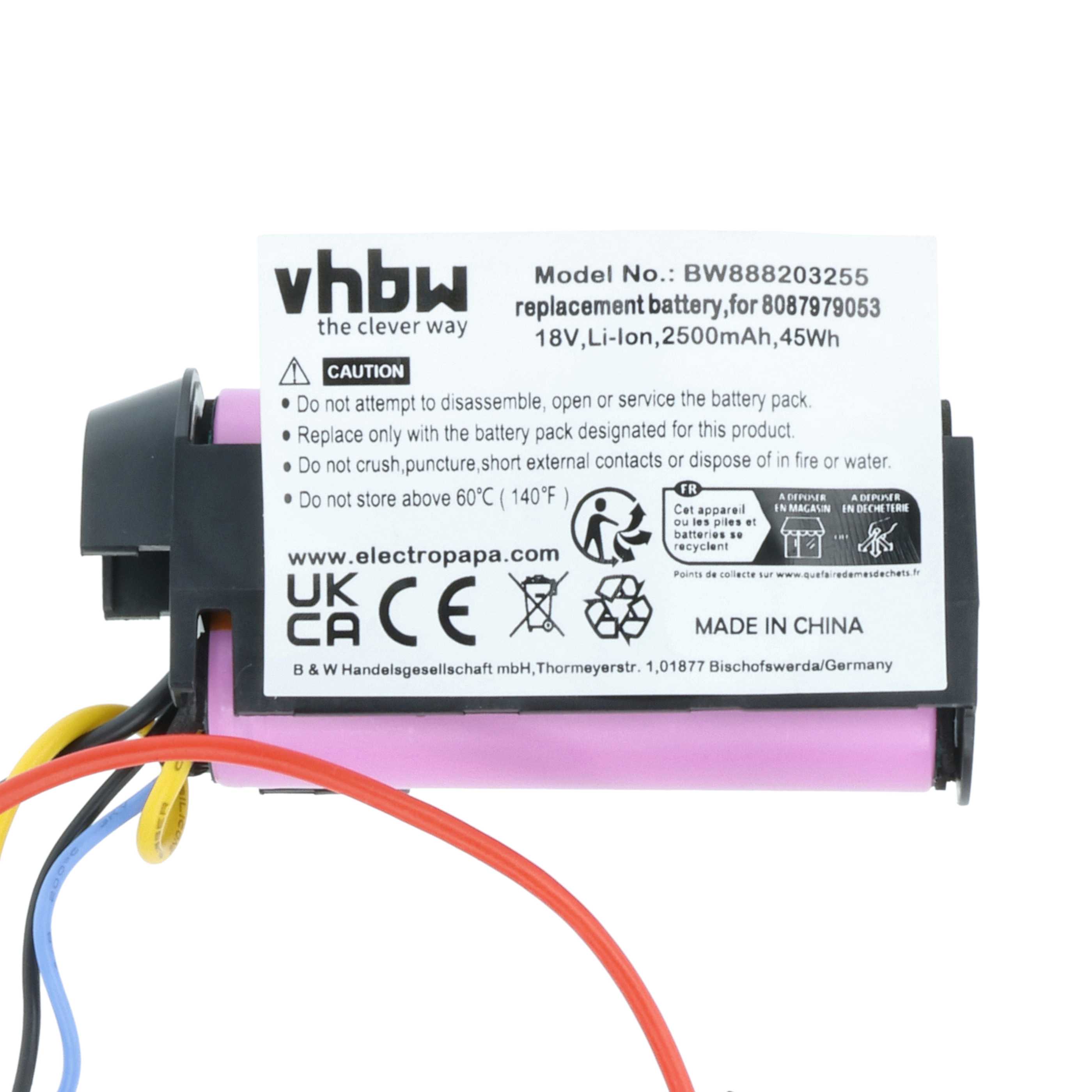 Battery replaces AEG 4055477303, 140131060034, 8087979053, 809115702 for Electrolux etc. 2500mAh, 18V, Li-Ion