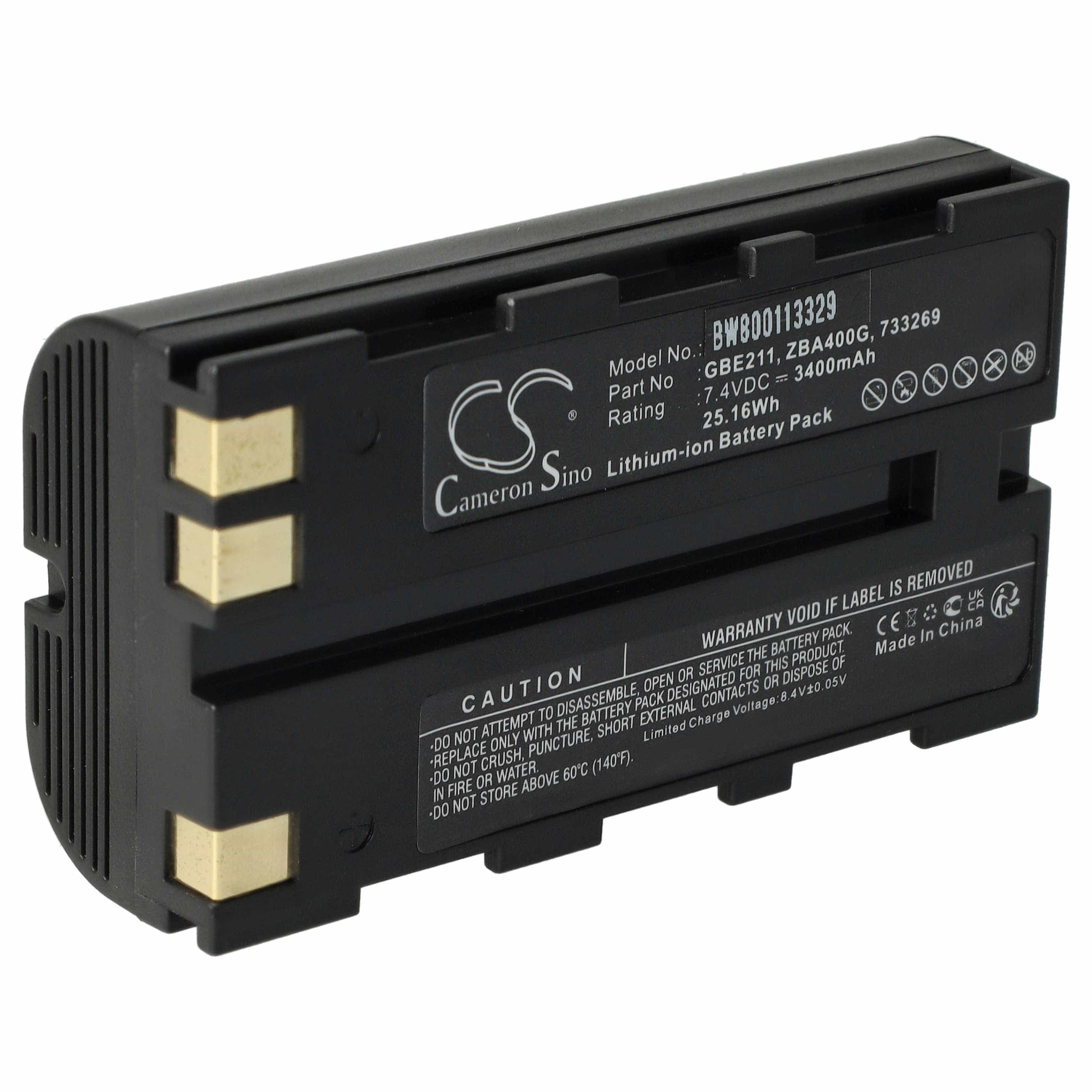 Batería reemplaza Geomax ZBA200, ZBA400 para dispositivo medición (3400 mAh, 7,4 V, Li-Ion)
