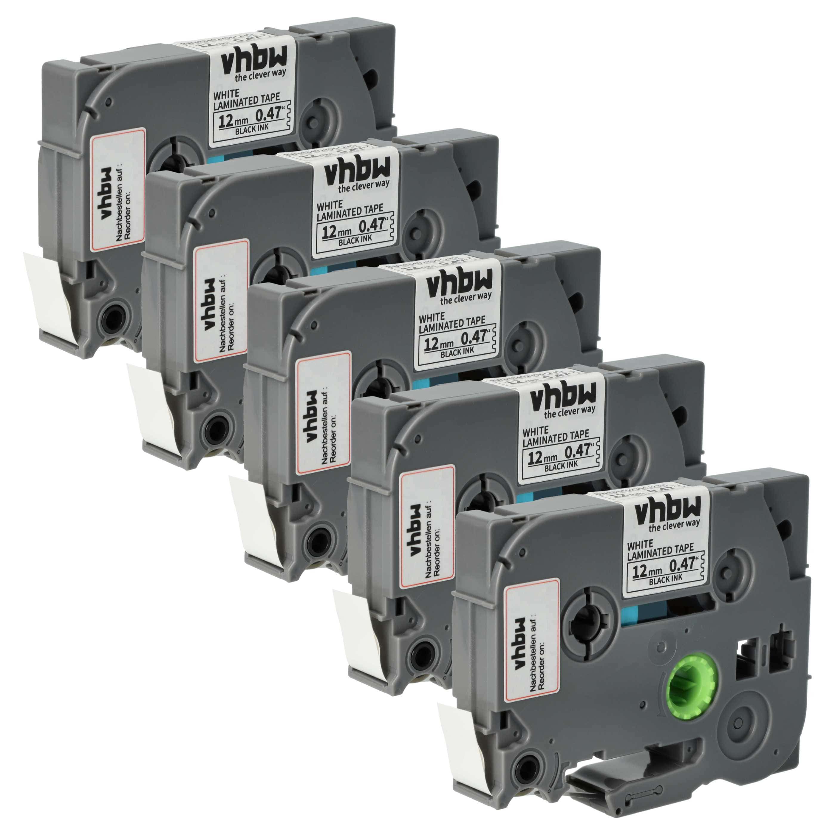 5x Label Tape replaces Brother TZE-231S - 12 mm Black to White