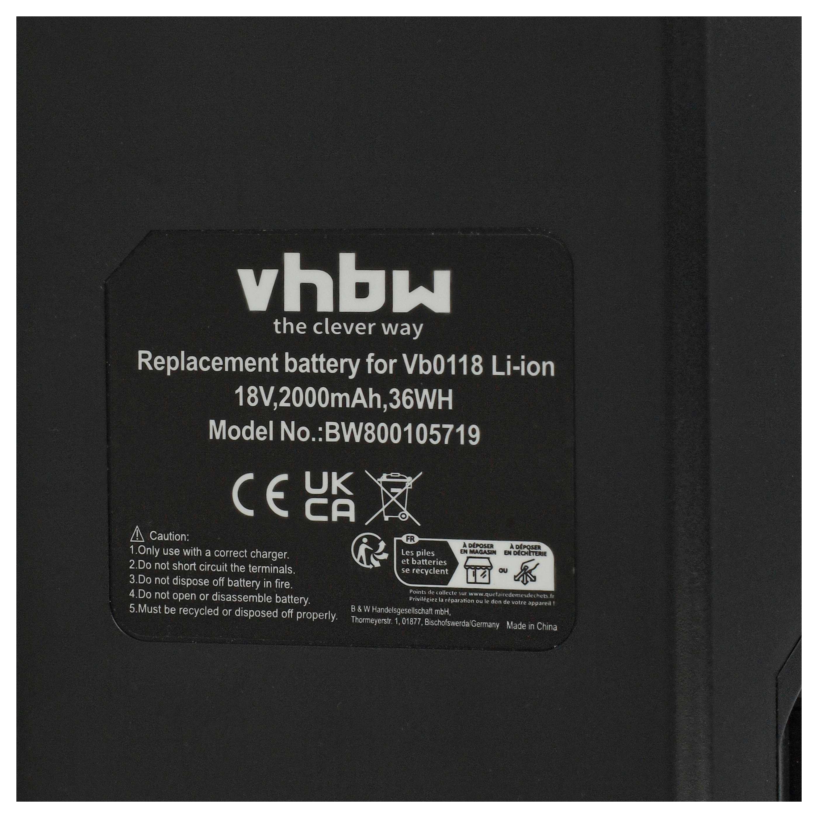 2x Battery replaces Senco VB0118 Electric Power Tool - 2000 mAh, 18 V, Li-Ion