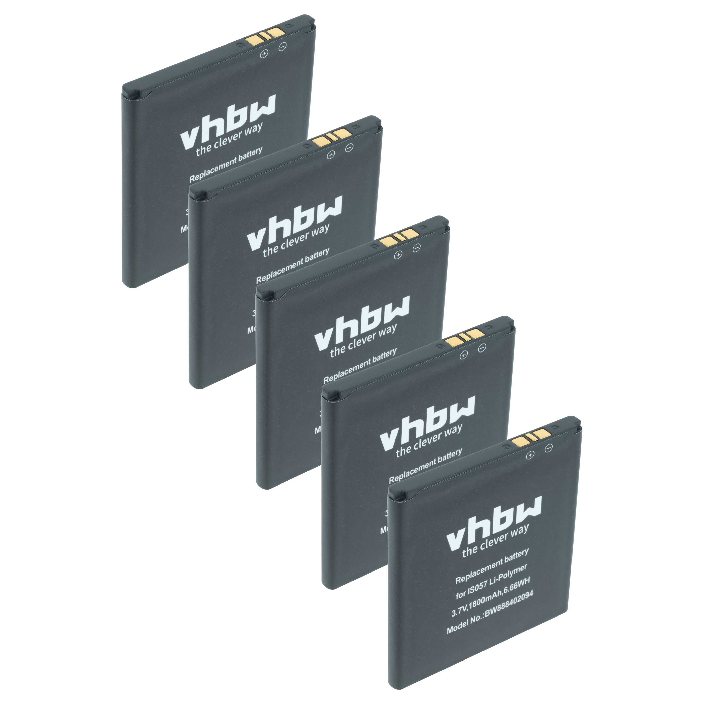 5x Battery replaces Pax IS057 for Angelcare Barcode Scanner POS - 1800 mAh 3.7 V
