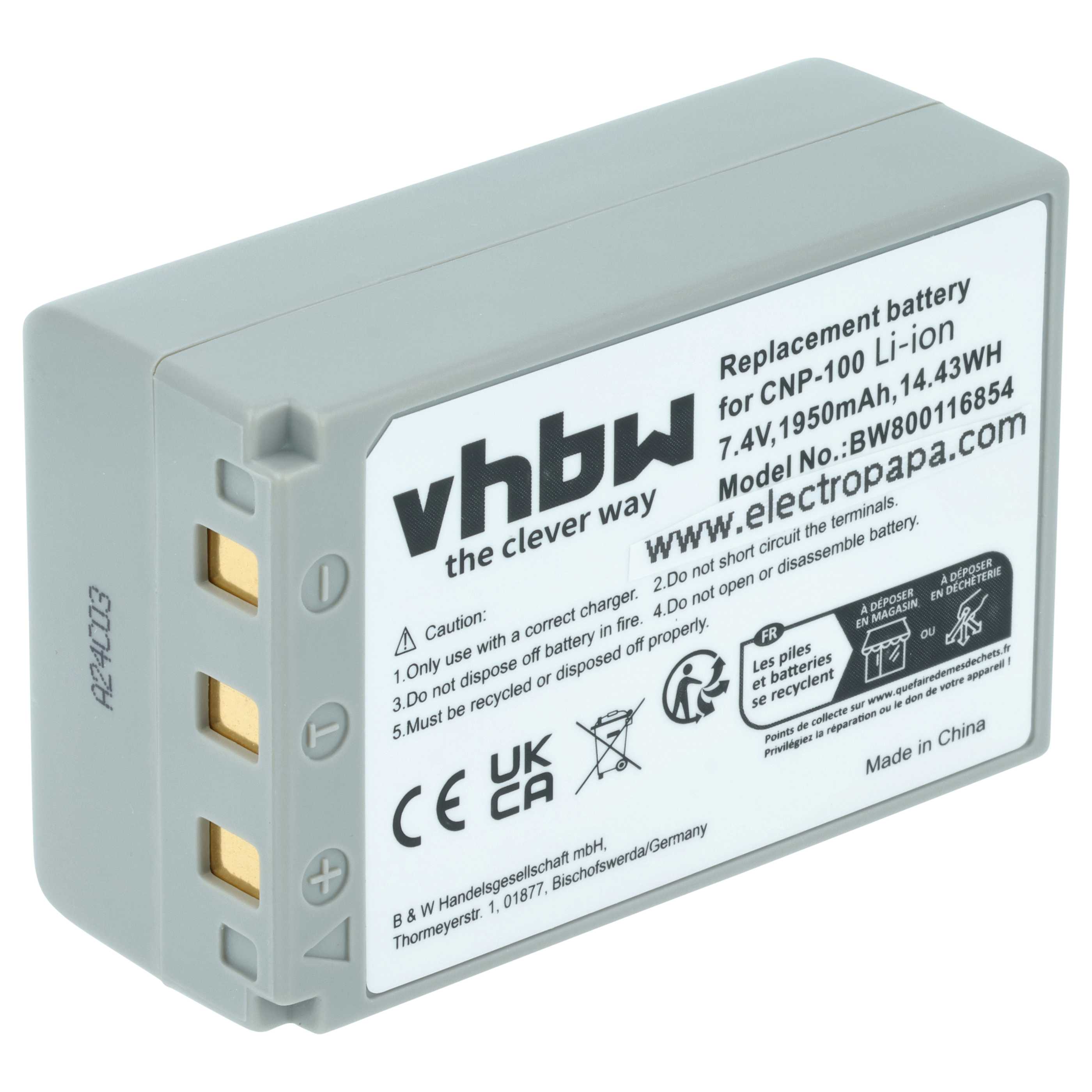 Battery replaces Casio NP-100L, NP-100 - 1950mAh, 7.4V, Li-Ion