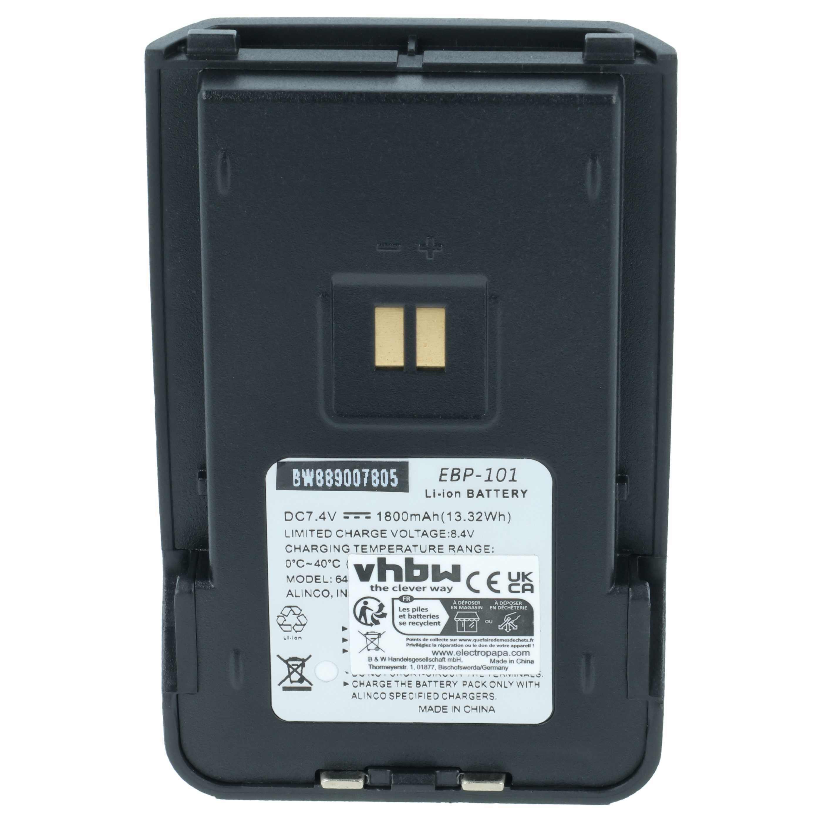 Radio 2x Battery replaces Alinco EBP-101 - 1800 mAh 7.4 V Li-Ion
