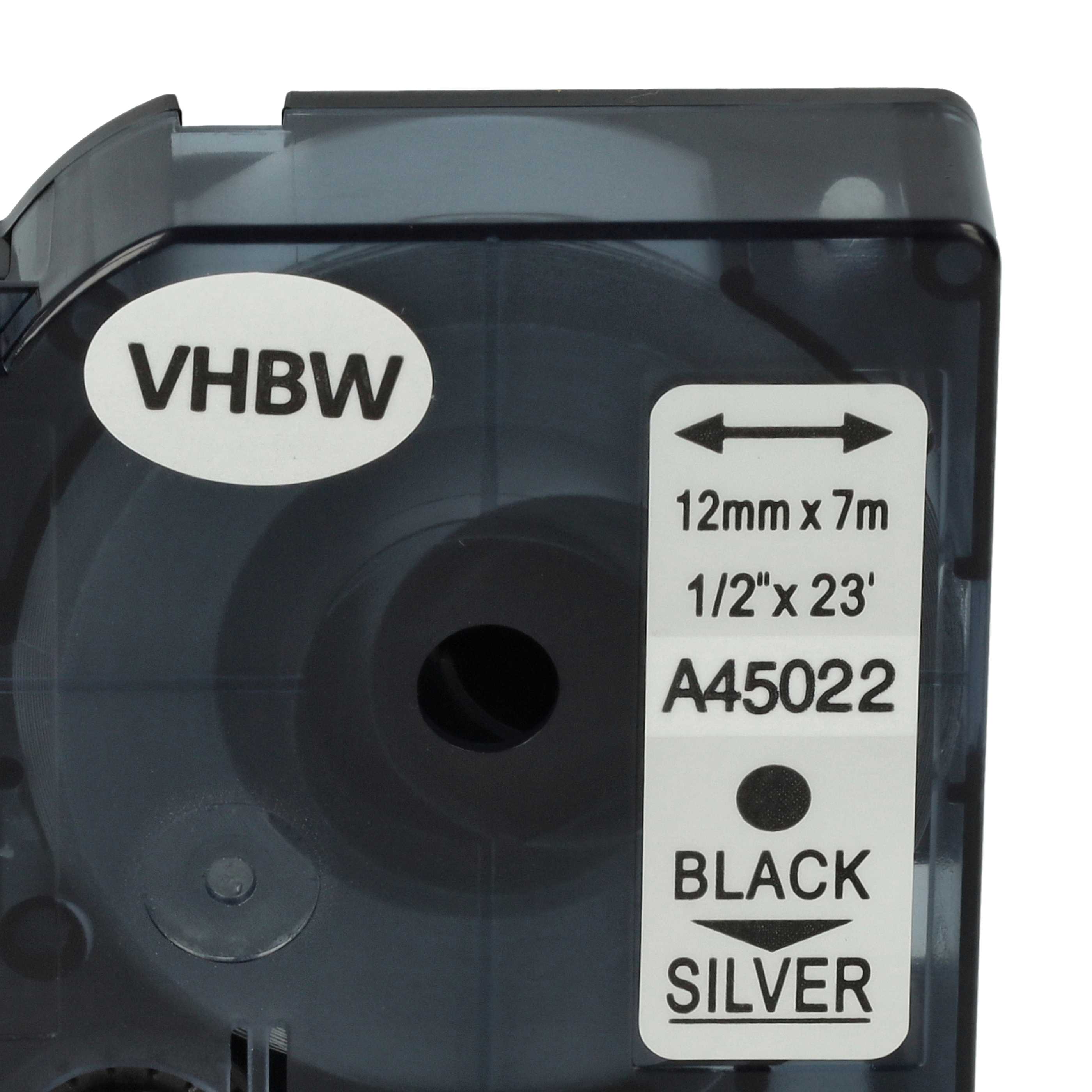 Label Tape replaces Dymo D1, 45022 - 12 mm Black to Silver
