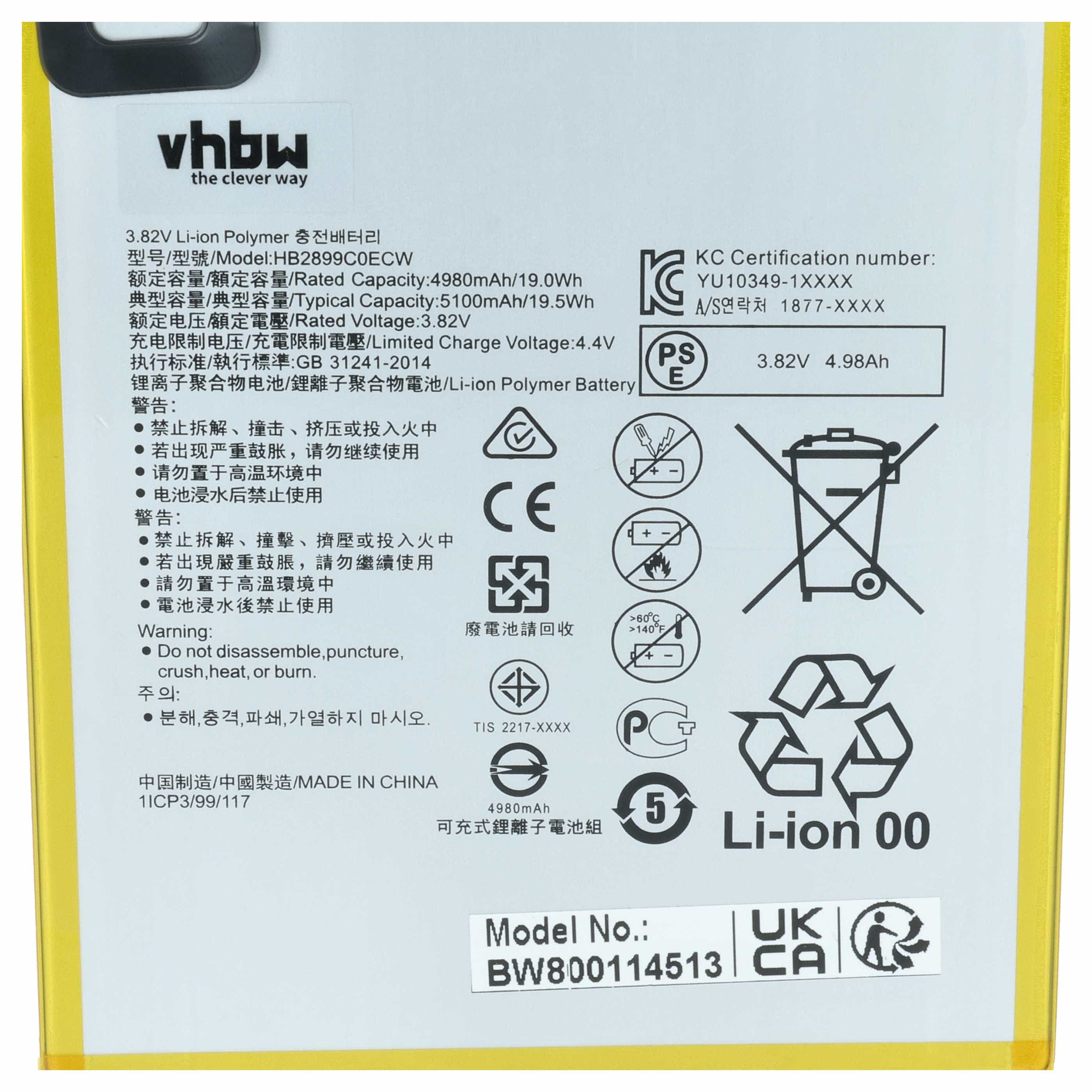 Tablet Battery replaces Huawei HB2899C0ECW - 5100 mAh 3.82 V Li-polymer