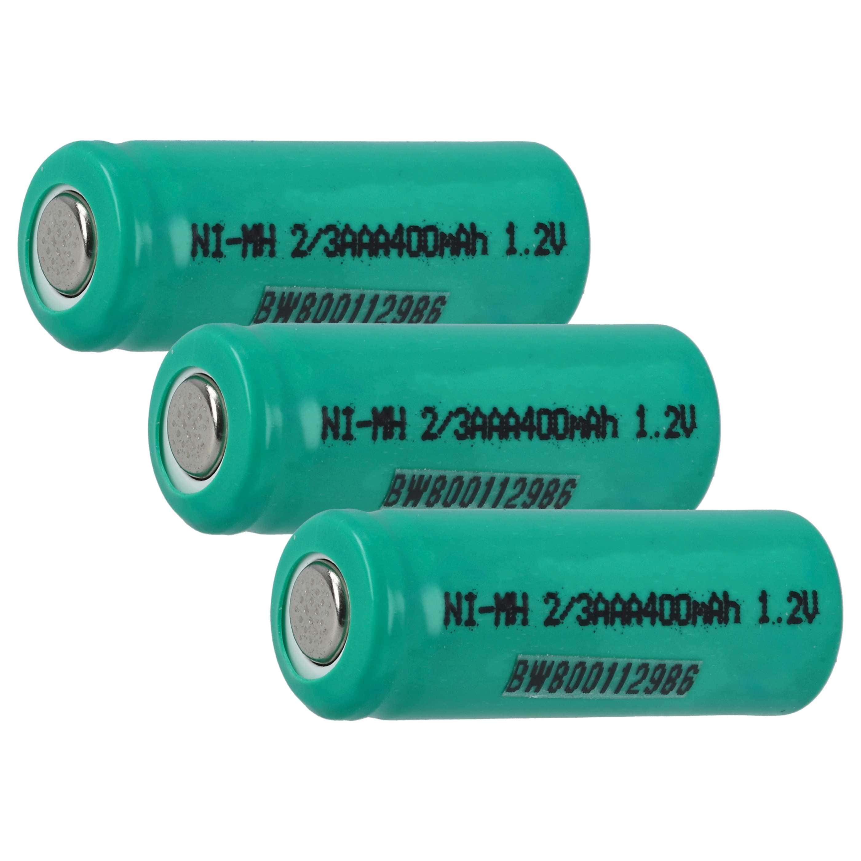 Raw Battery Cells (3 Piece) replaces 2/3AAA for Rechargeable Batteries - 400mAh 1.2V NiMH