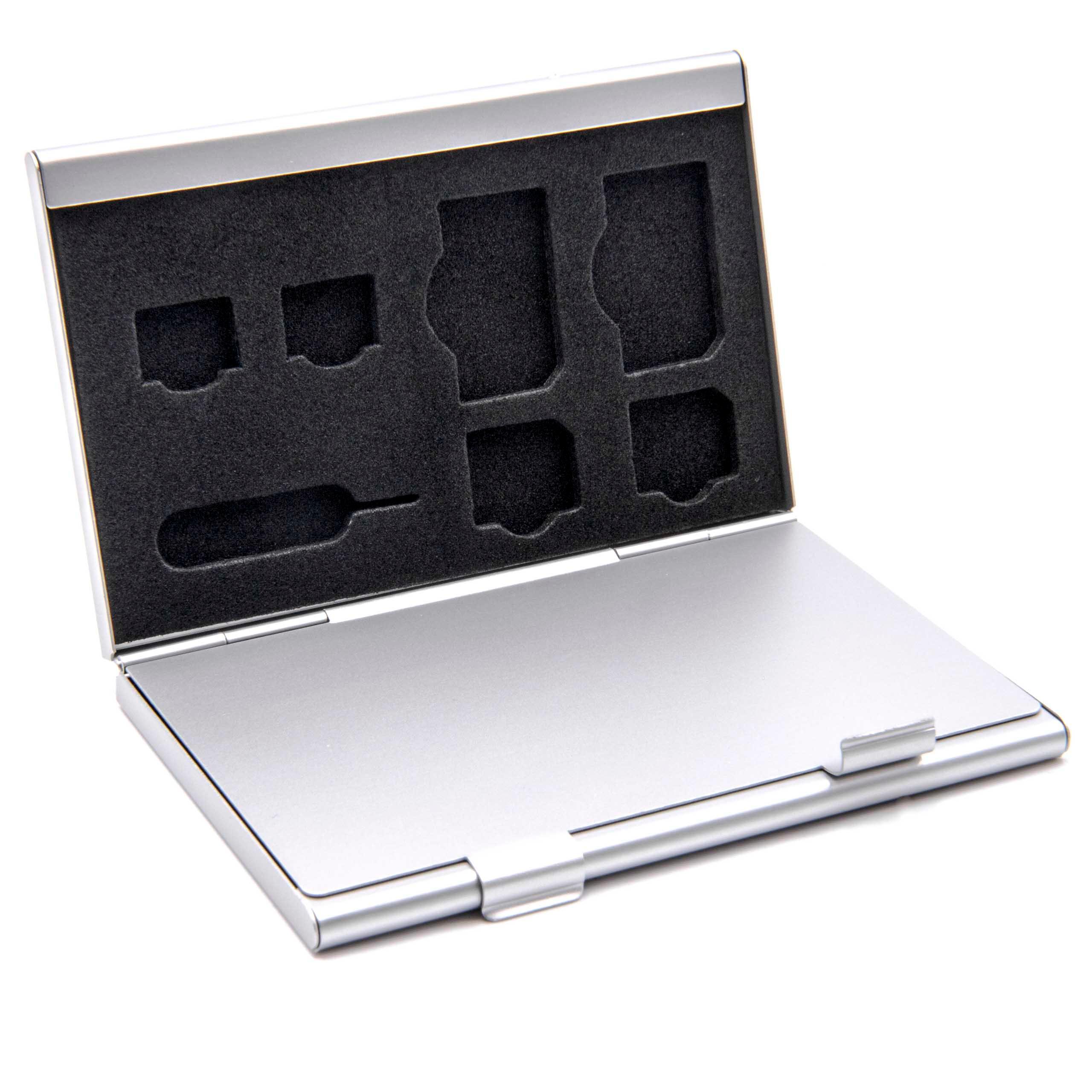 Carrying Case suitable for SIM cards 2x tool to open SIM - aluminium, silver
