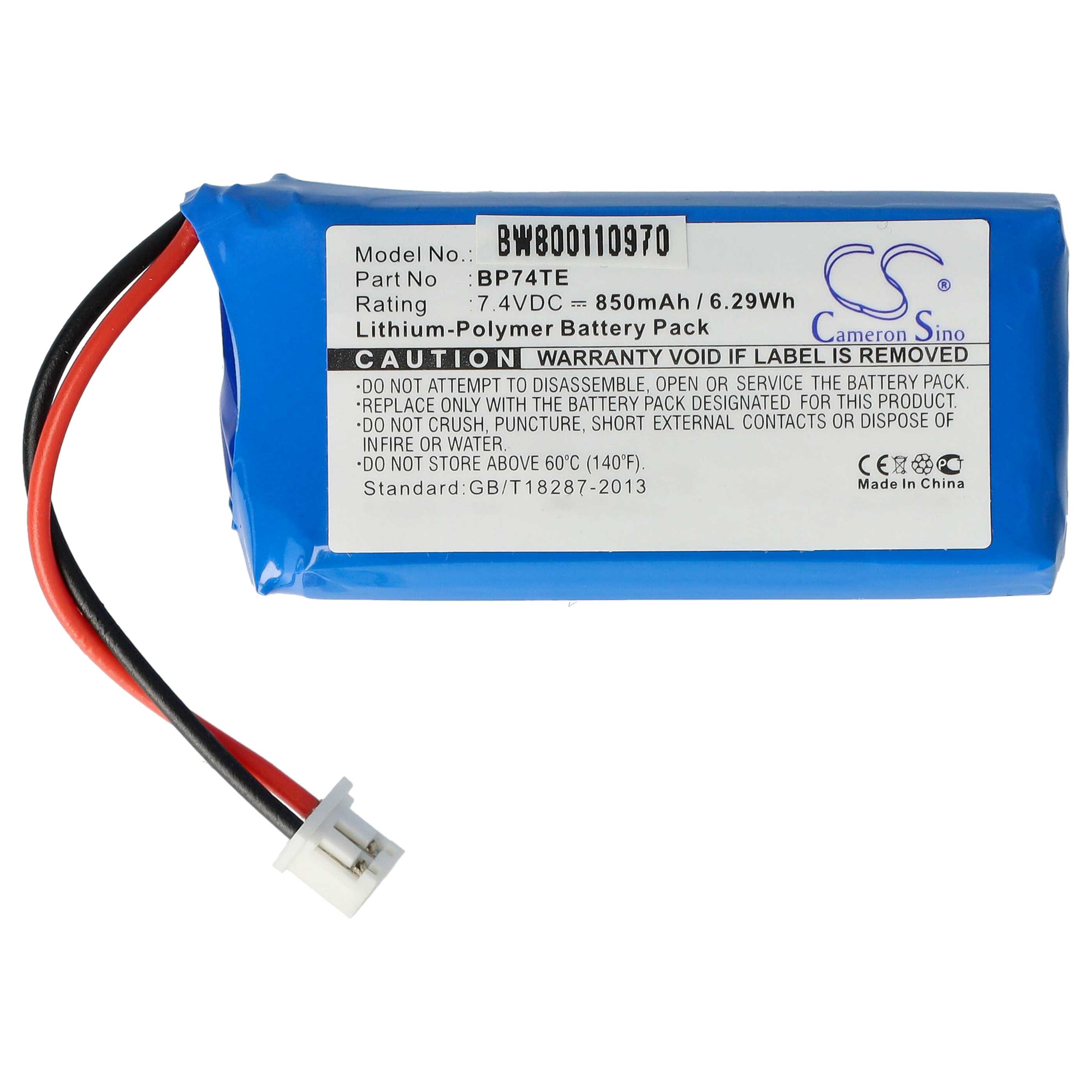 Batterie remplace Dogtra 2PR-672548N, 892086 pour collier de dressage de chien - 850mAh 7,4V Li-polymère